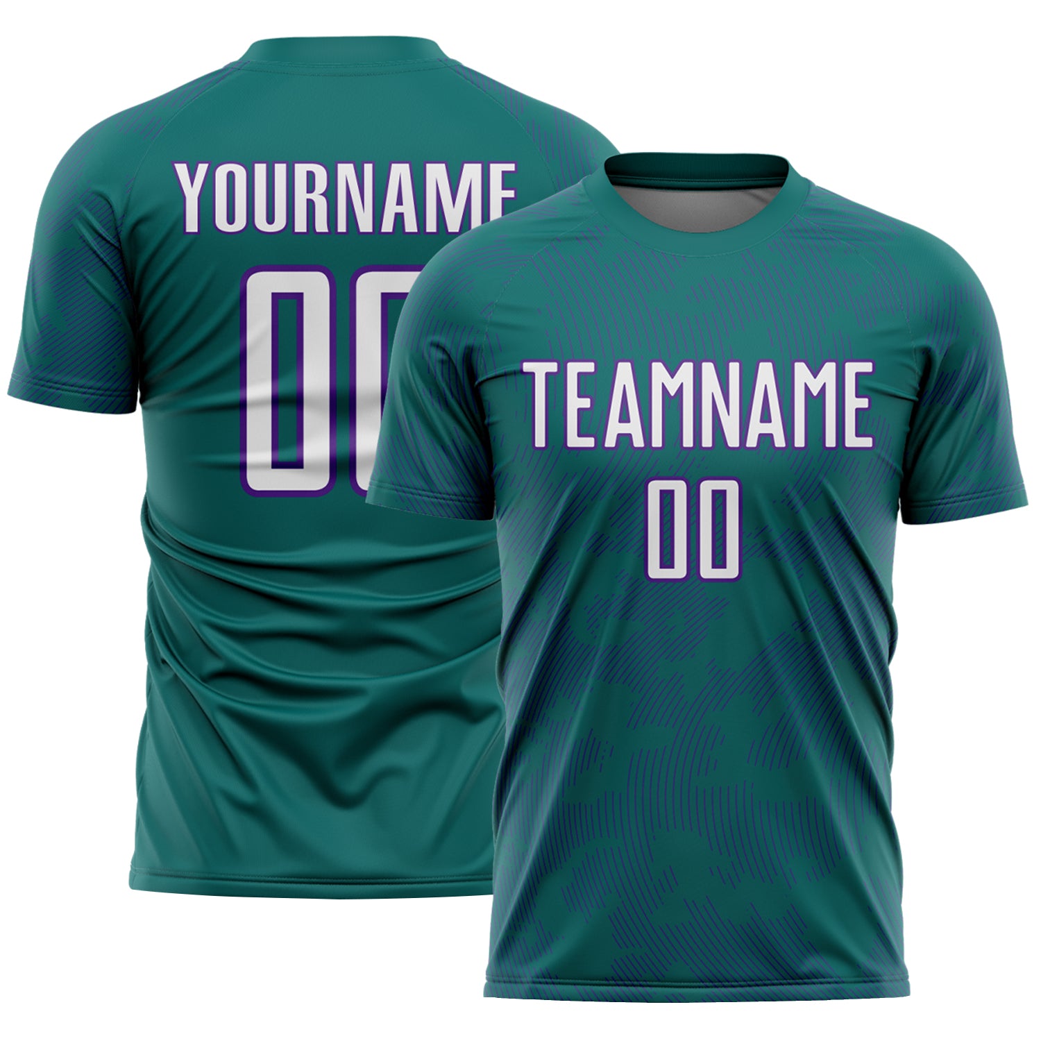 Custom Teal White-Purple Curve Lines Sublimation Soccer Uniform Jersey