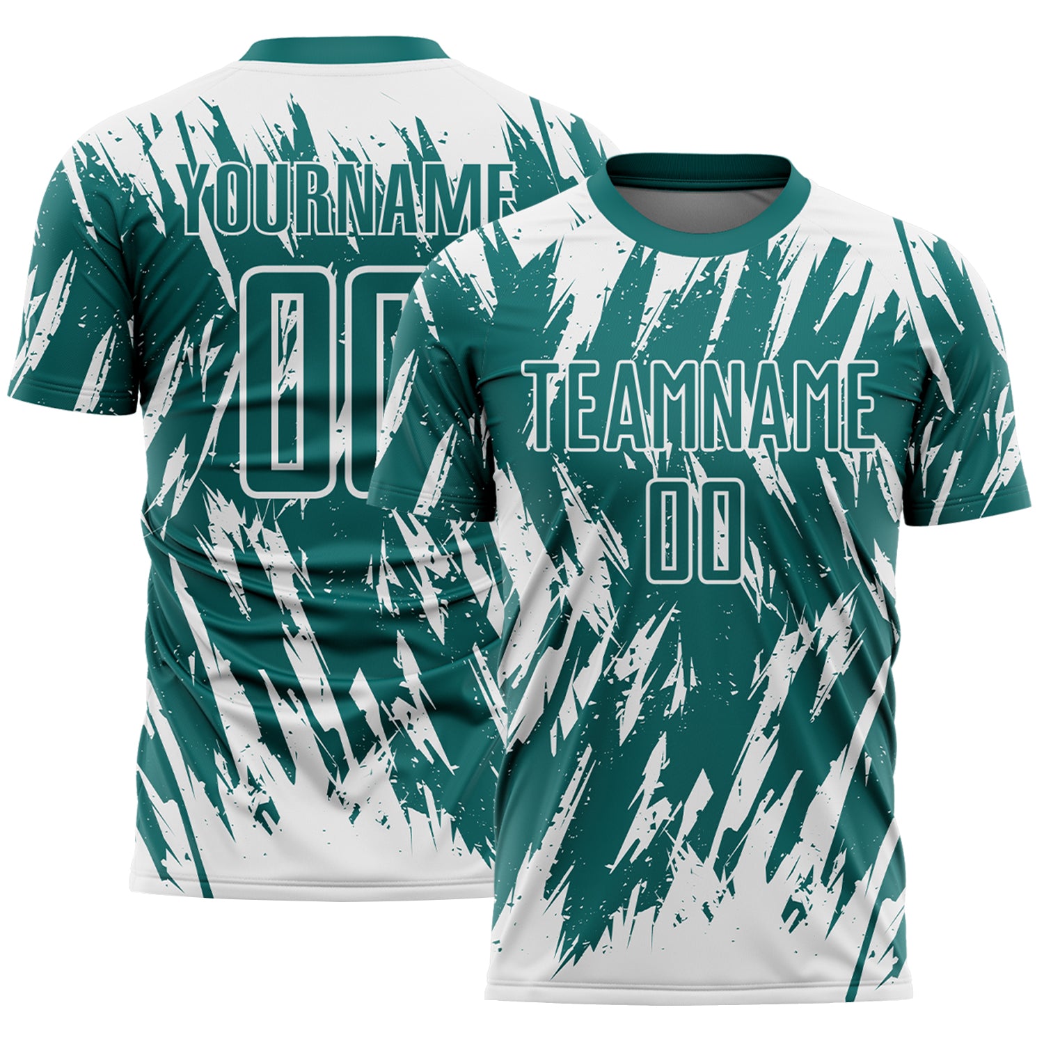 Custom Teal-White Splatter Torn Sharp Brush Stroke Sublimation Soccer Uniform Jersey