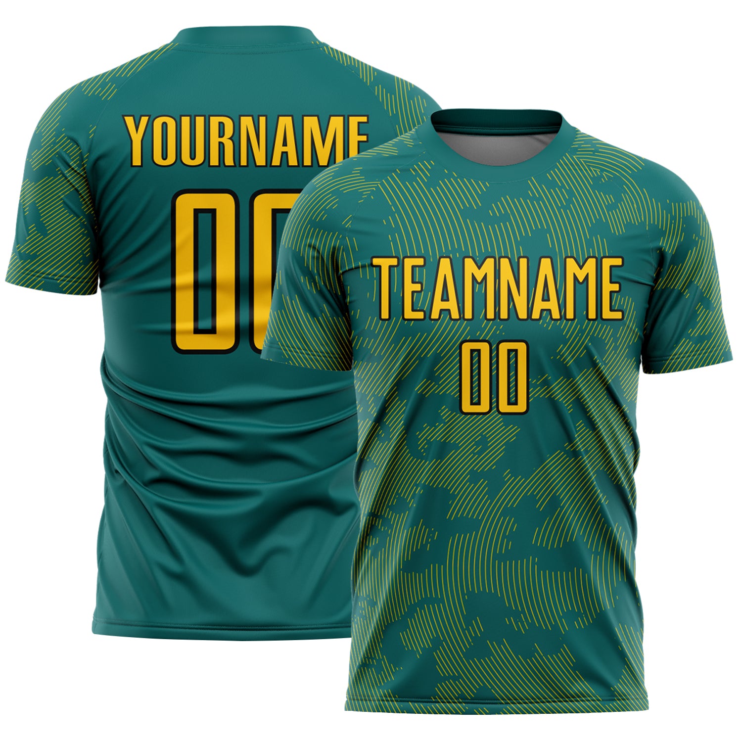 Custom Teal Yellow-Black Curve Lines Sublimation Soccer Uniform Jersey