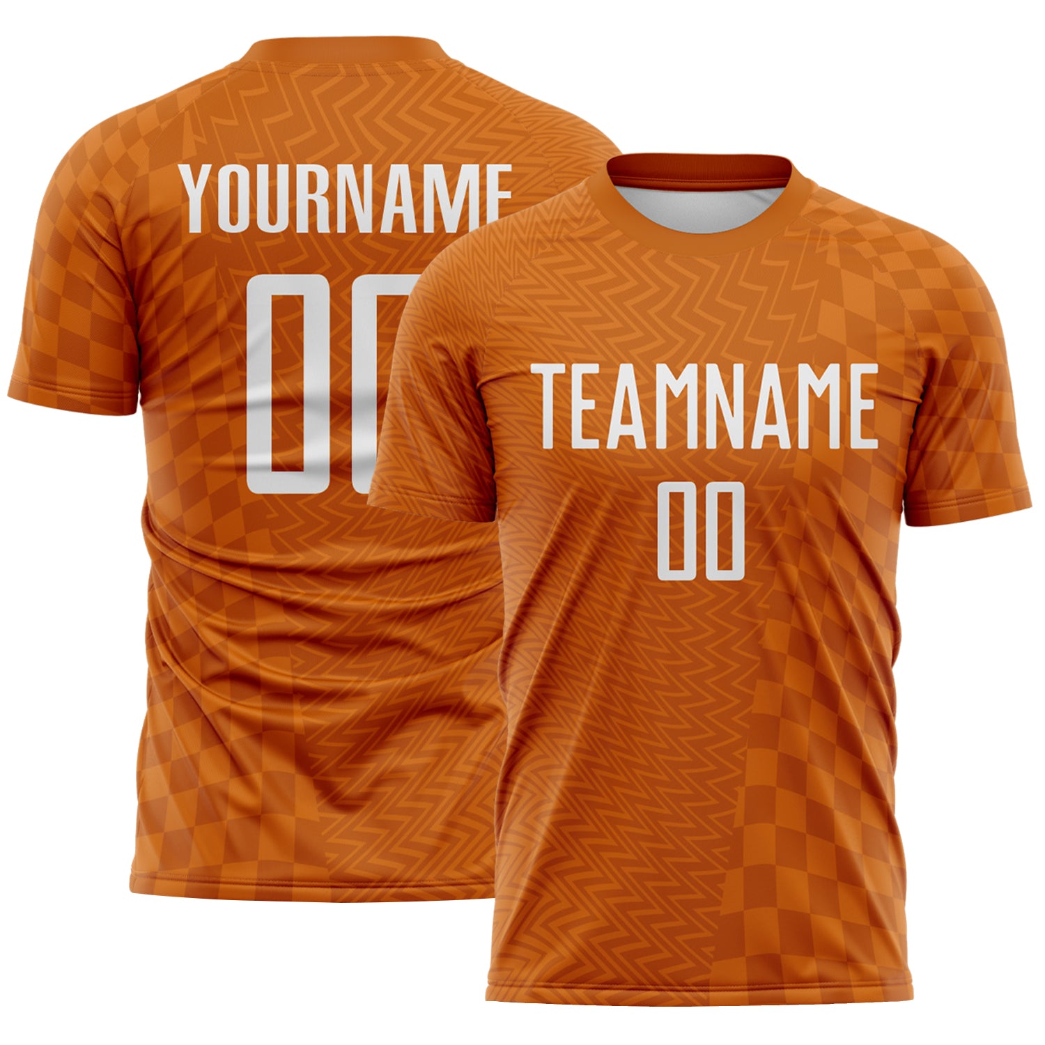 Custom Texas Orange-White Geometric Patchwork Asymmetry Checkered Zigzag Lines Sublimation Soccer Uniform Jersey