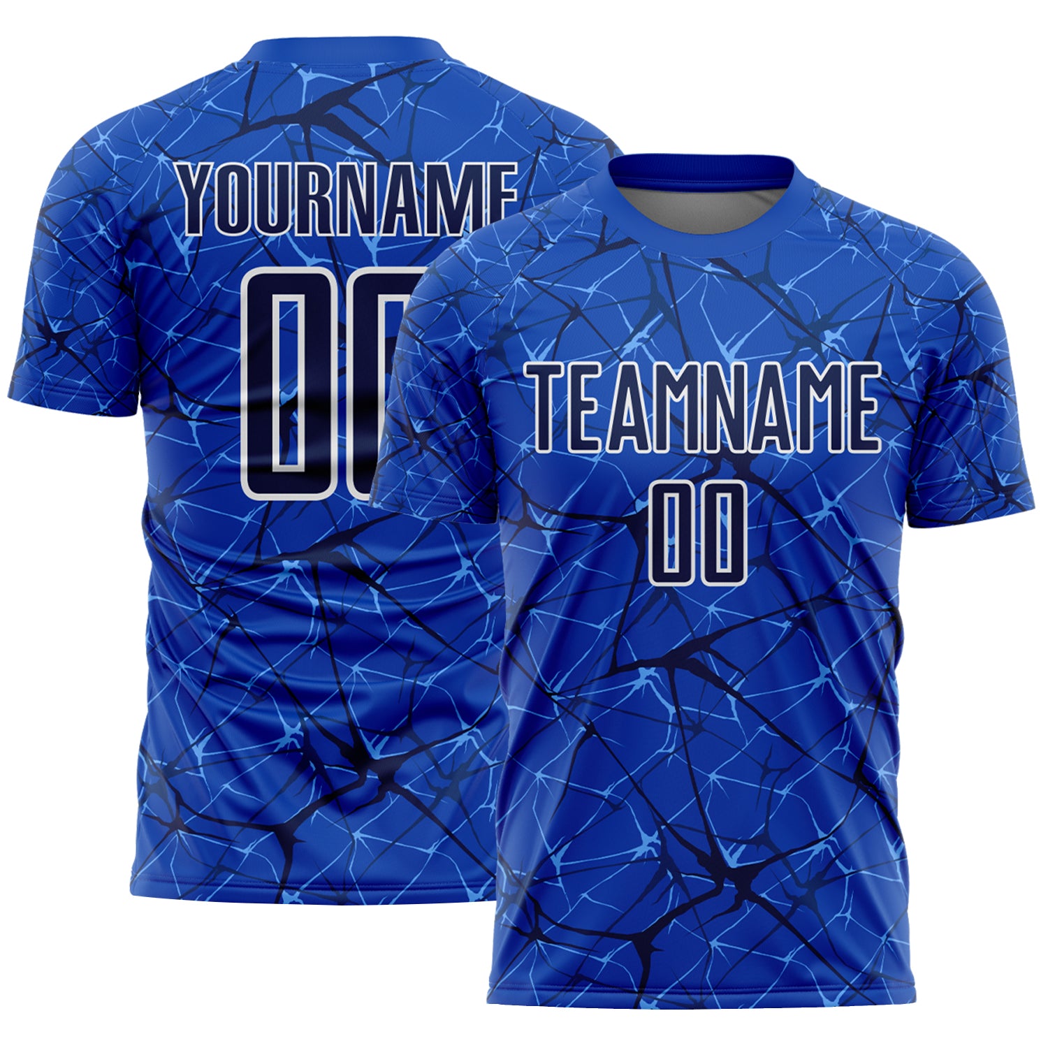 Custom Thunder Blue Navy-White Abstract Network Crackle Sublimation Soccer Uniform Jersey