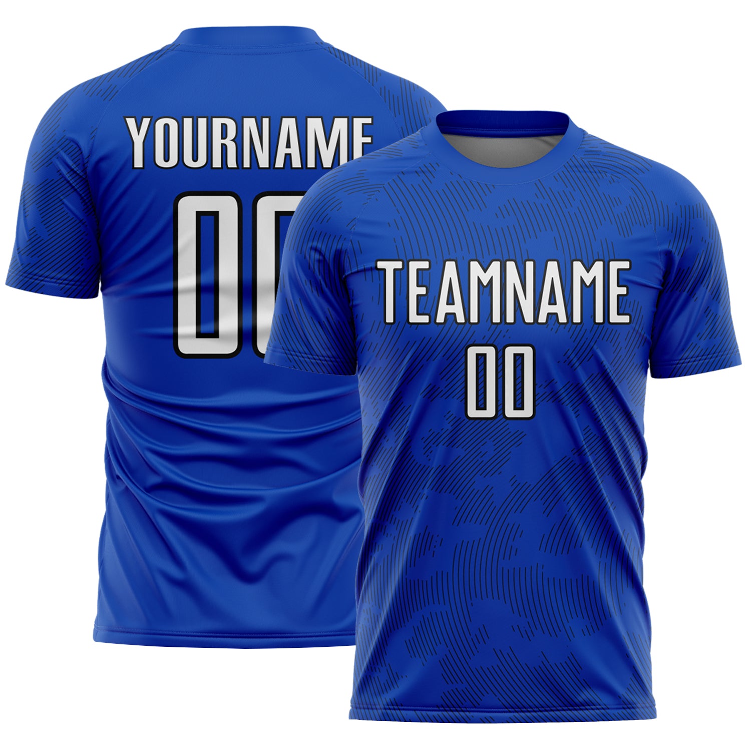Custom Thunder Blue White-Black Curve Lines Sublimation Soccer Uniform Jersey