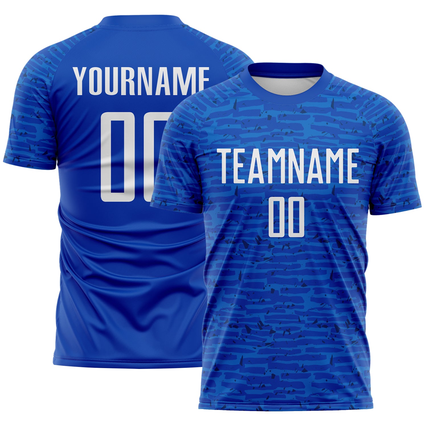 Custom Thunder Blue-White Distressed Fragment Brush Stroke Sublimation Soccer Uniform Jersey