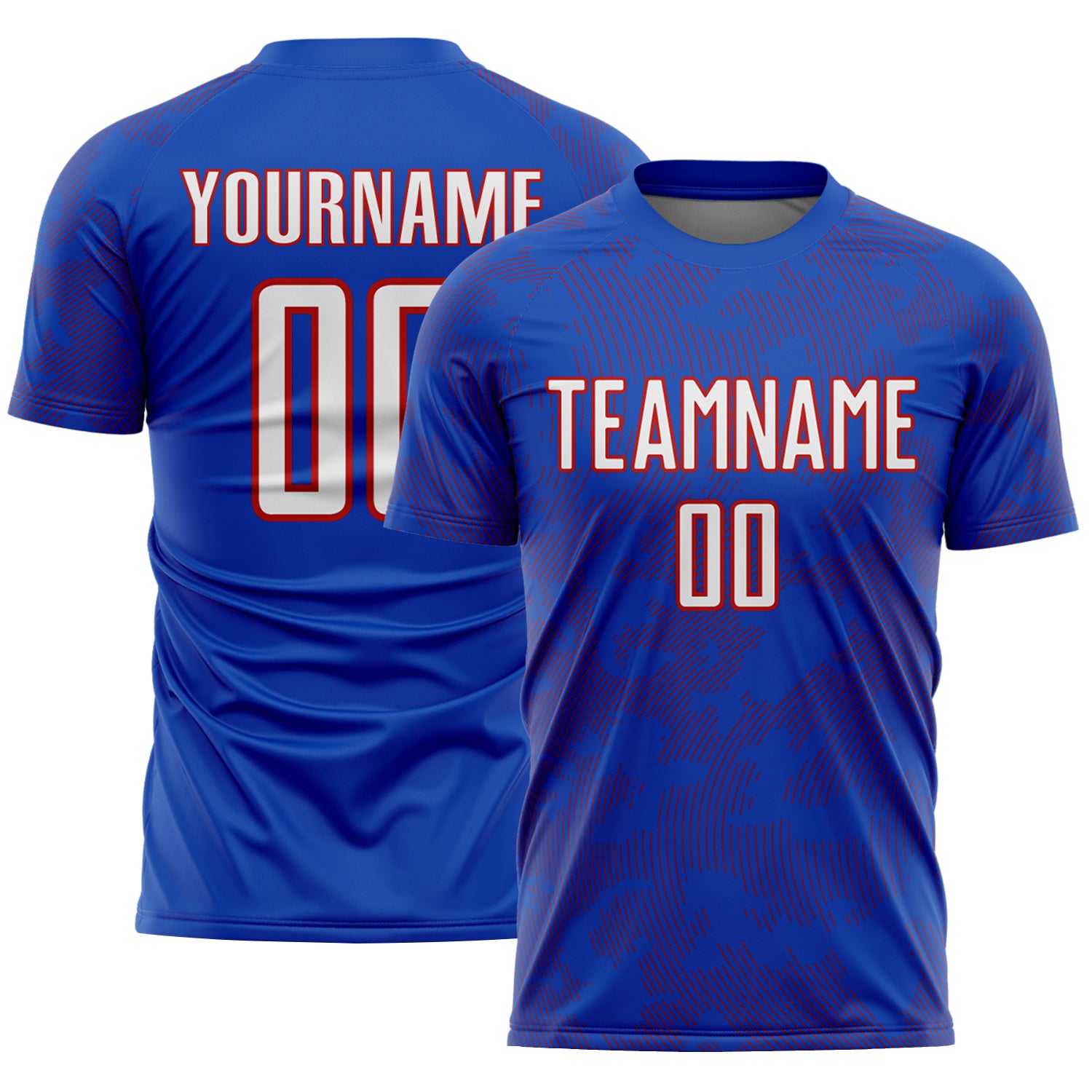 Custom Thunder Blue White-Red Curve Lines Sublimation Soccer Uniform Jersey