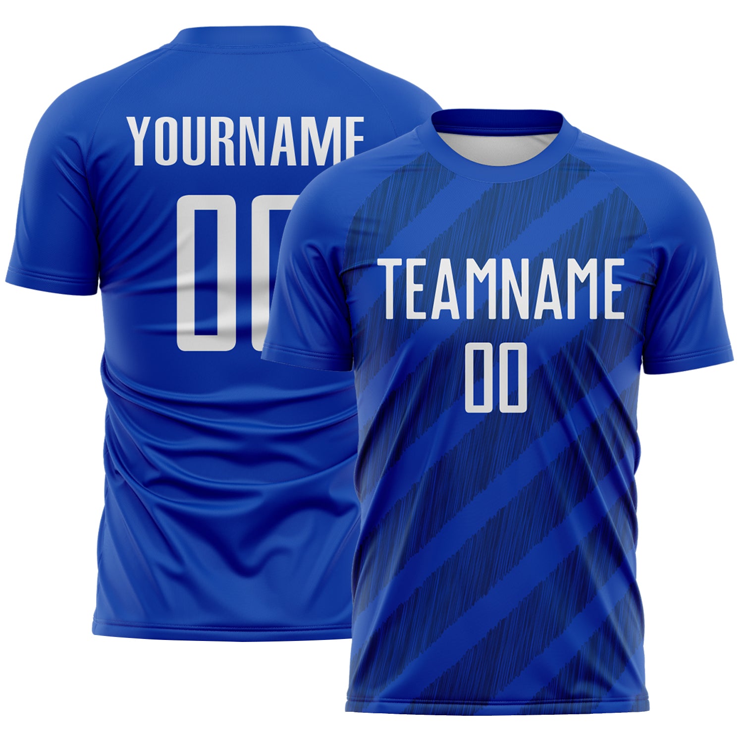 Custom Thunder Blue White-US Navy Blue Diagonal Stripes Sublimation Soccer Uniform Jersey