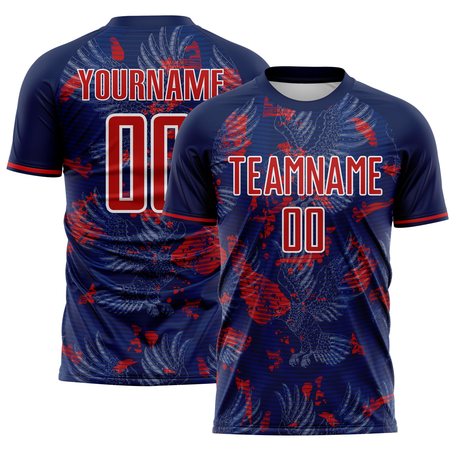 Custom US Navy Blue Red-White USA Style Patriotic American Bald Eagle Sublimation Soccer Uniform Jersey