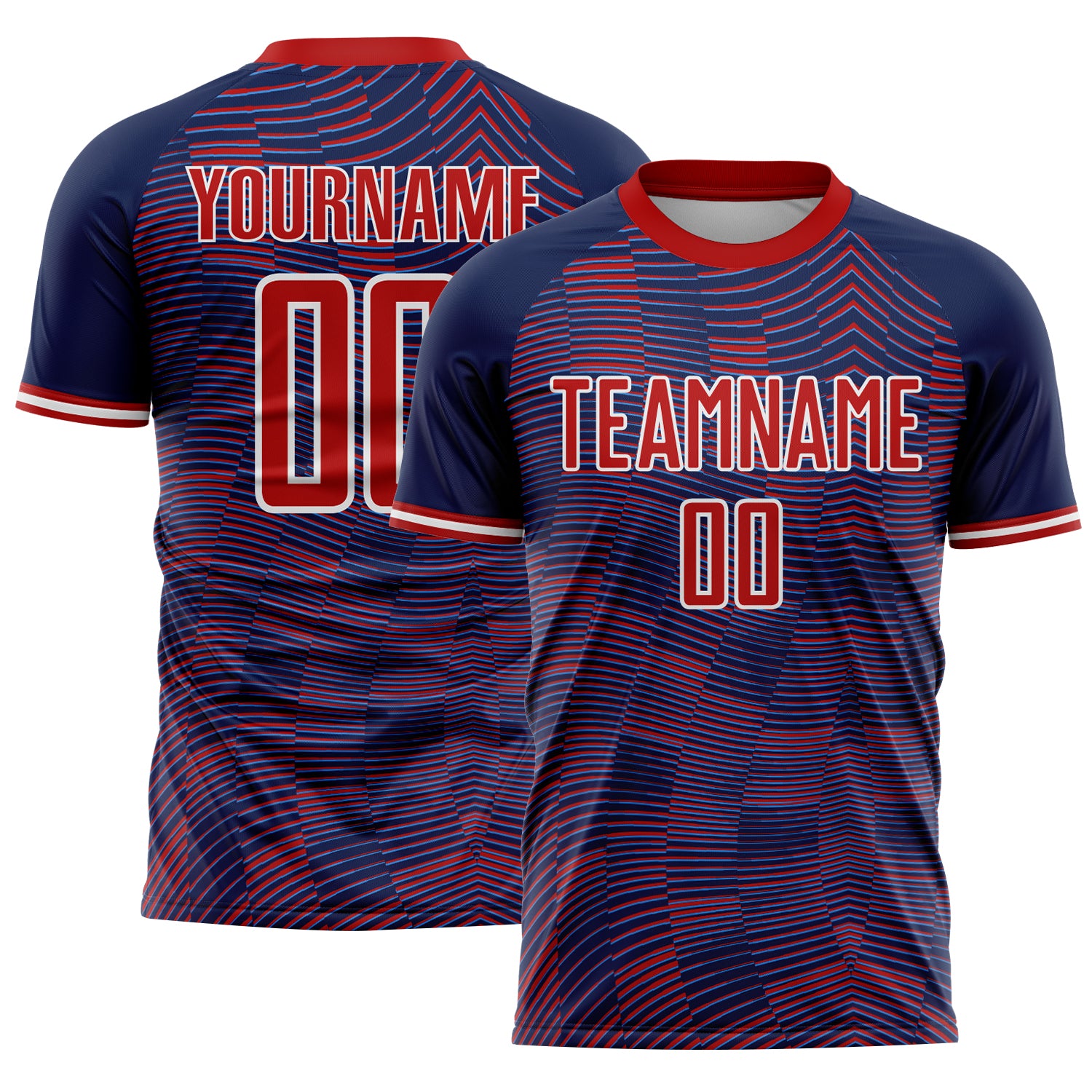 Custom US Navy Blue Red-White USA Style Patriotic Wave Sublimation Soccer Uniform Jersey