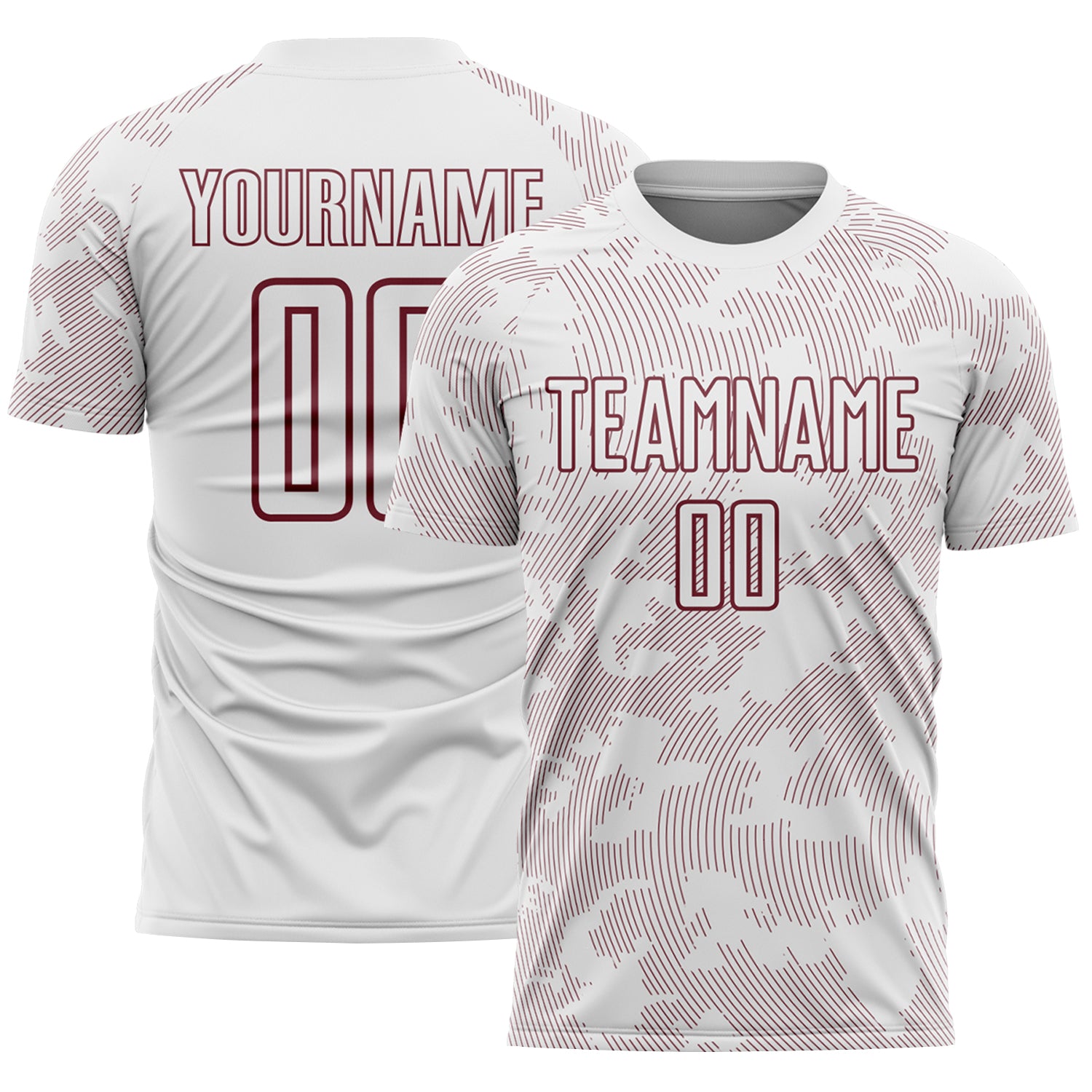 Custom White-Burgundy Curve Lines Sublimation Soccer Uniform Jersey