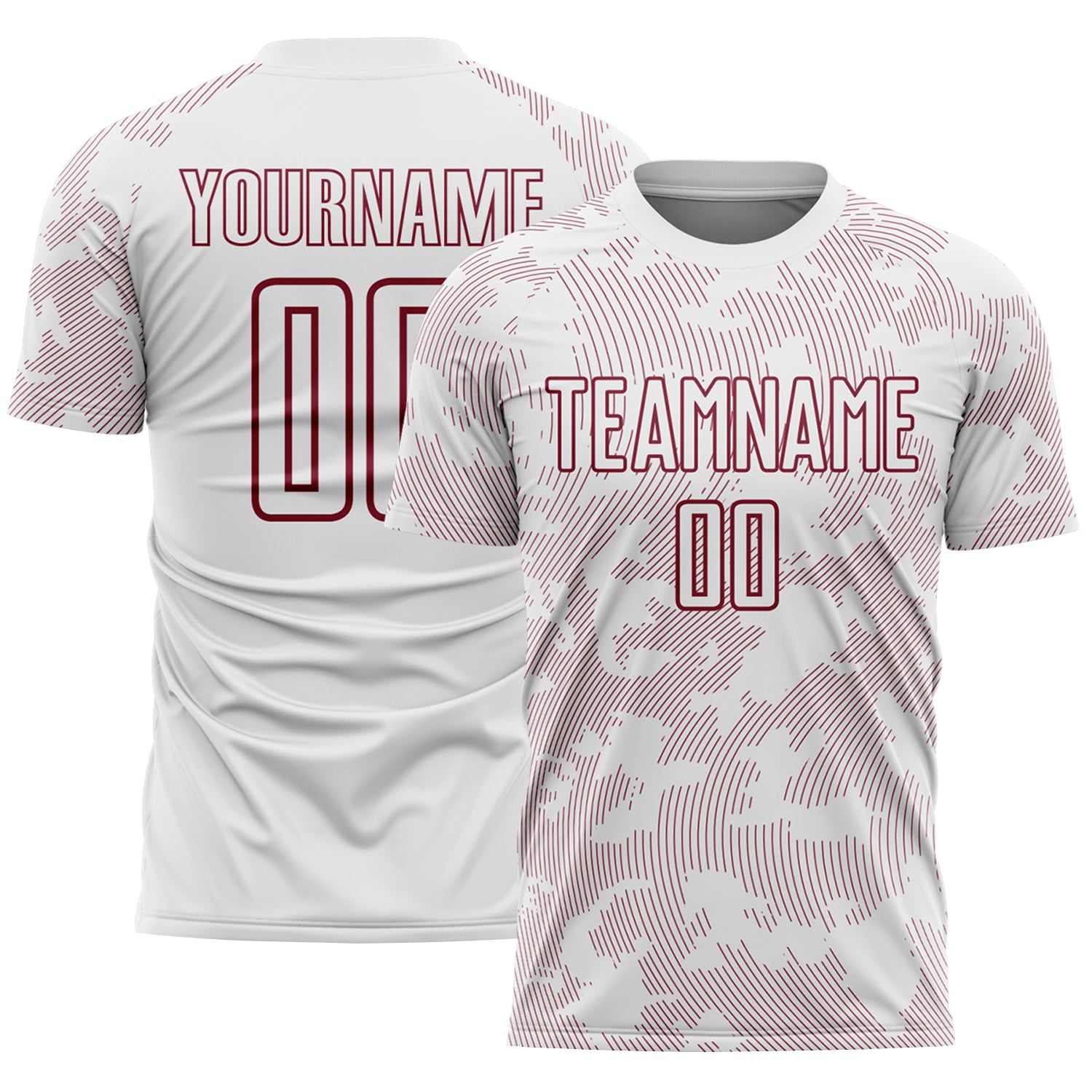 Custom White-Crimson Curve Lines Sublimation Soccer Uniform Jersey