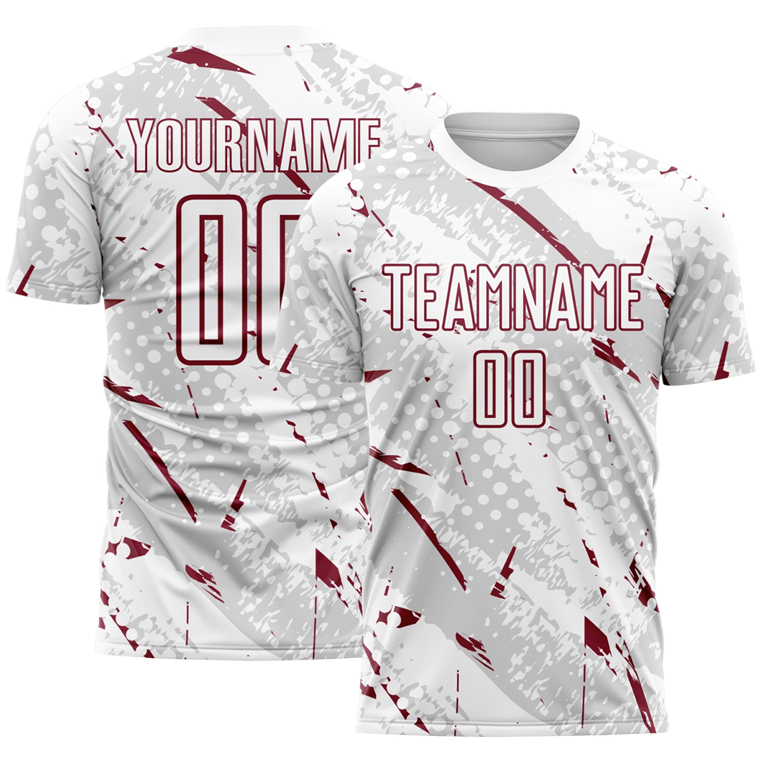 Custom White Crimson-Gray Brush Stroke Slashes And Dot Grid Sublimation Soccer Uniform Jersey