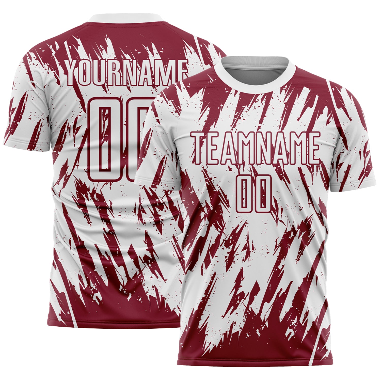 Custom White-Crimson Splatter Torn Sharp Brush Stroke Sublimation Soccer Uniform Jersey
