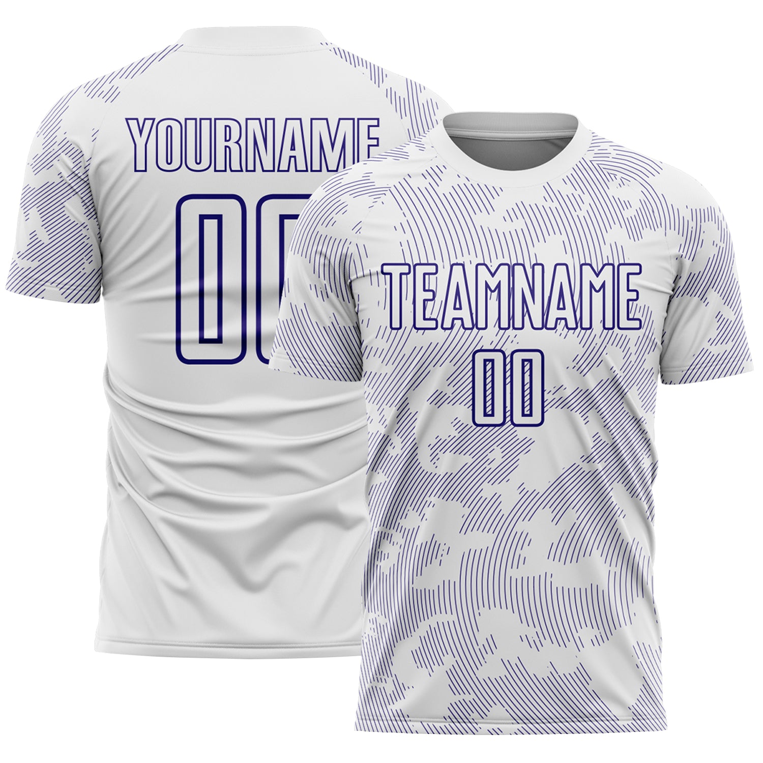 Custom White-Dark Purple Curve Lines Sublimation Soccer Uniform Jersey