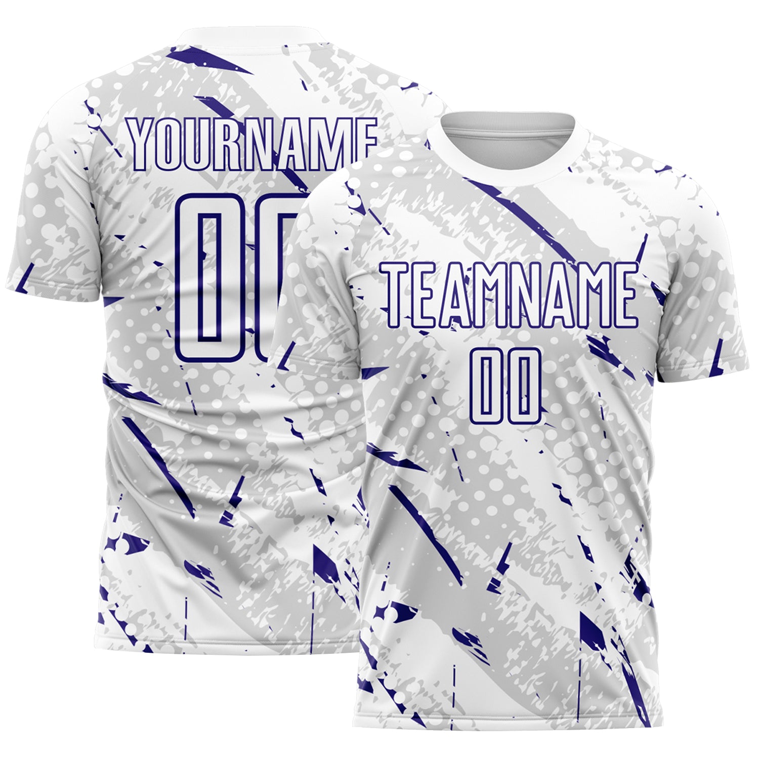 Custom White Dark Purple-Gray Brush Stroke Slashes And Dot Grid Sublimation Soccer Uniform Jersey