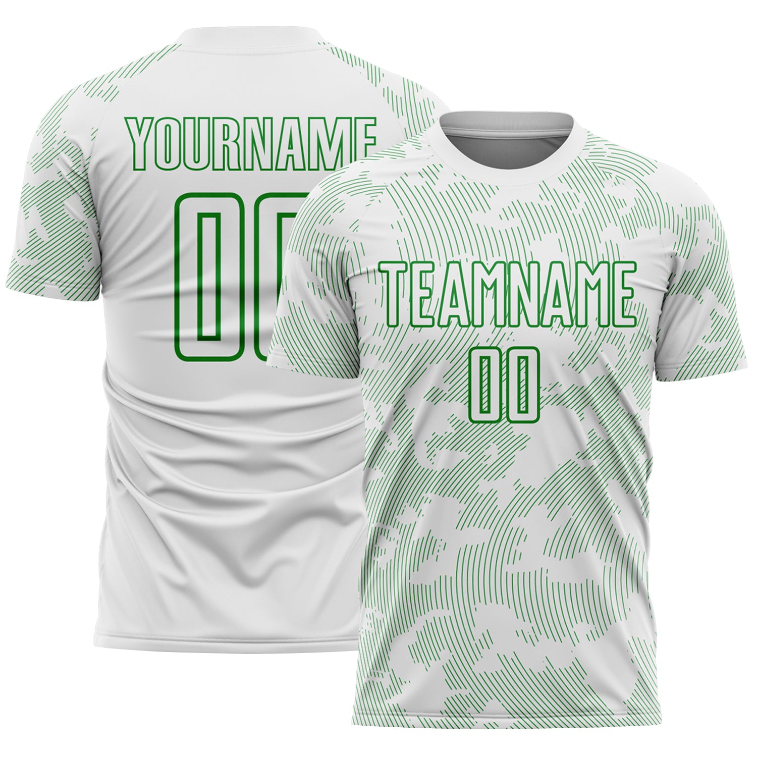 Custom White-Grass Green Curve Lines Sublimation Soccer Uniform Jersey