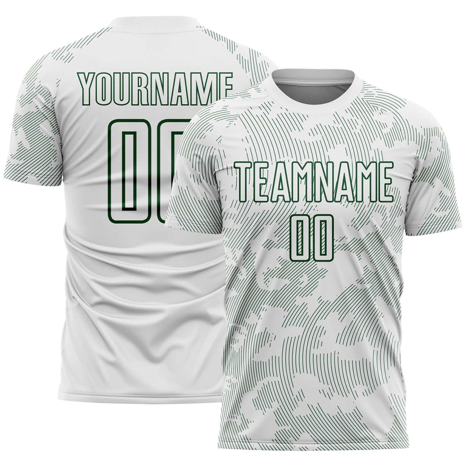 Custom White-Green Curve Lines Sublimation Soccer Uniform Jersey