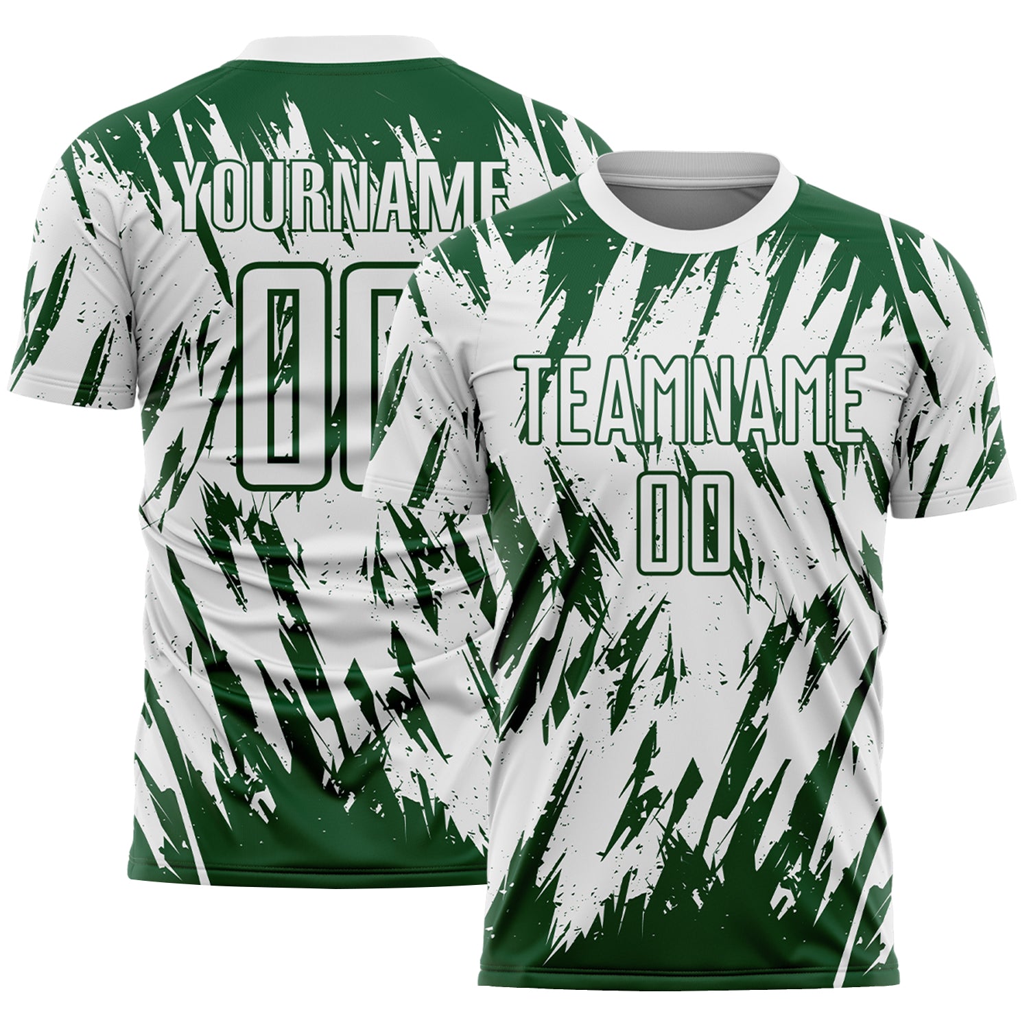 Custom White-Green Splatter Torn Sharp Brush Stroke Sublimation Soccer Uniform Jersey
