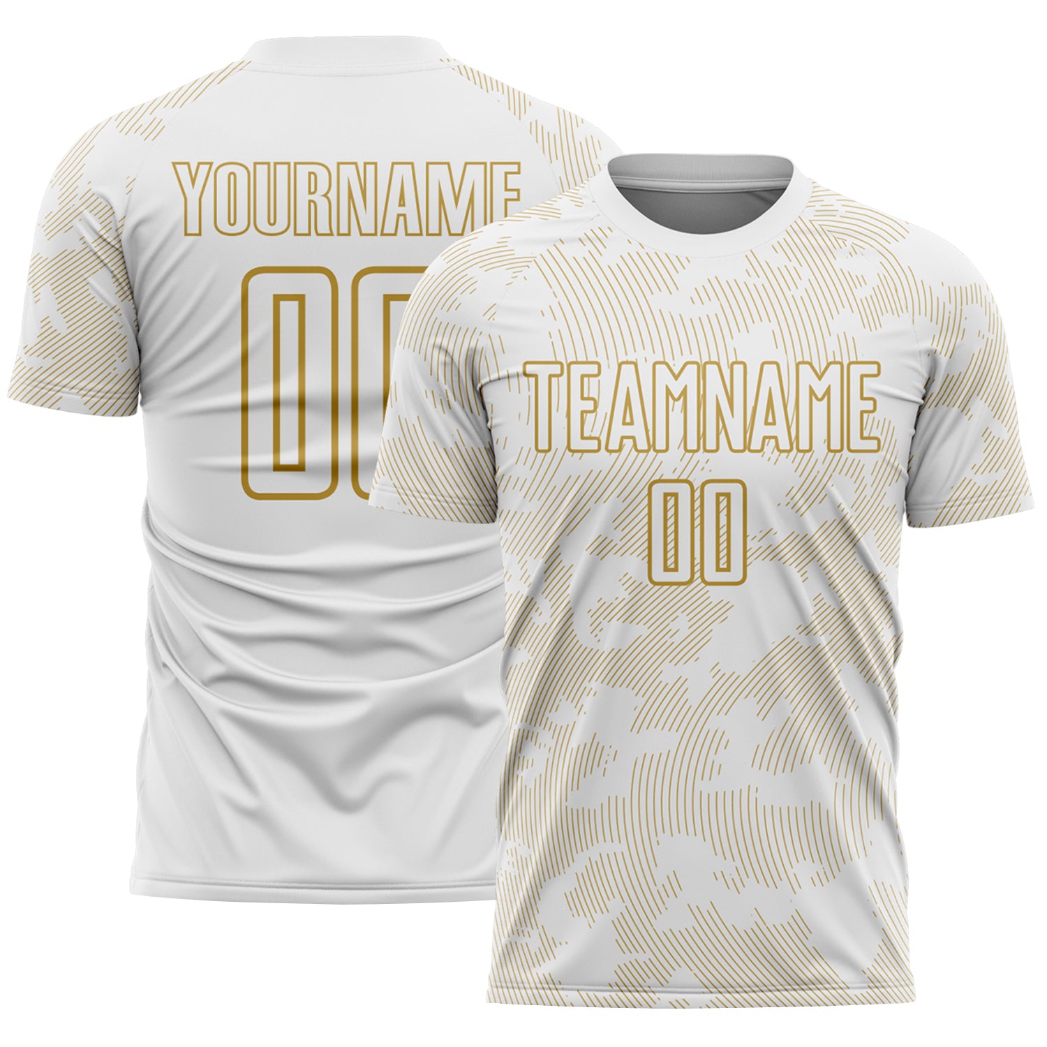 Custom White-Old Gold Curve Lines Sublimation Soccer Uniform Jersey