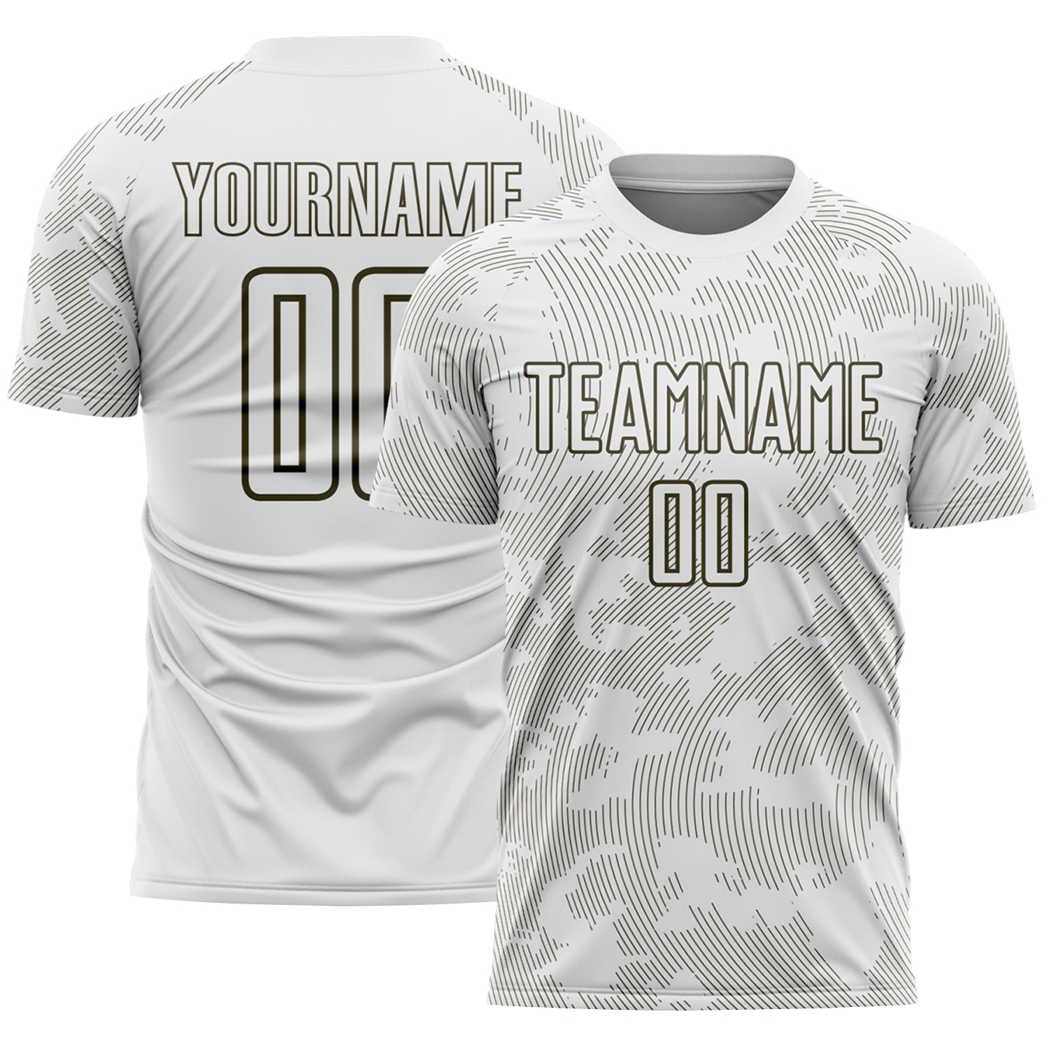 Custom White-Olive Curve Lines Sublimation Soccer Uniform Jersey