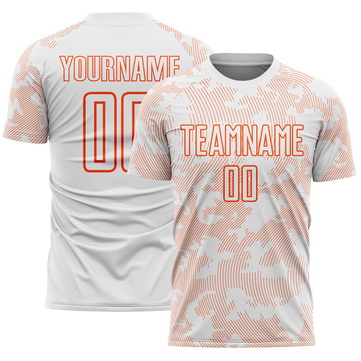 Custom White-Orange Curve Lines Sublimation Soccer Uniform Jersey