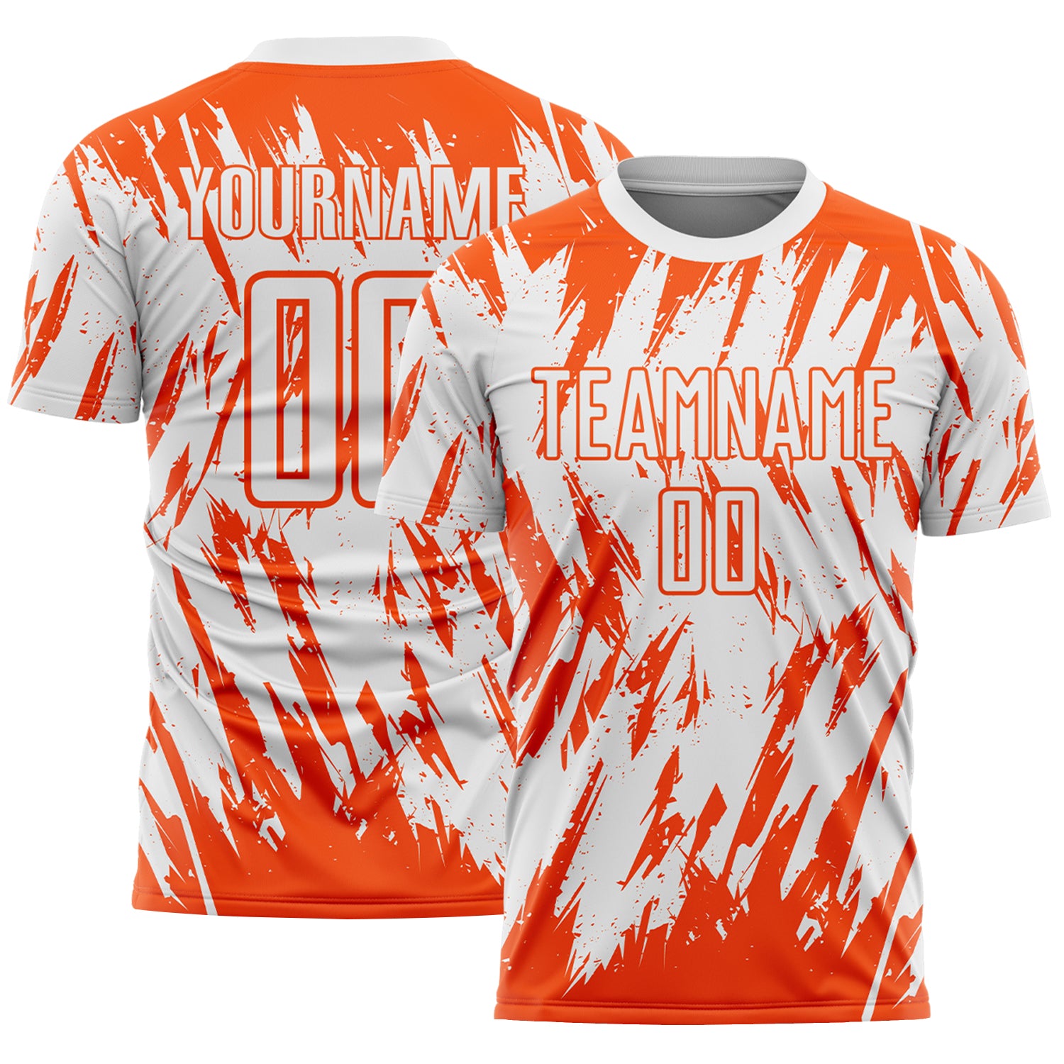 Custom White-Orange Splatter Torn Sharp Brush Stroke Sublimation Soccer Uniform Jersey