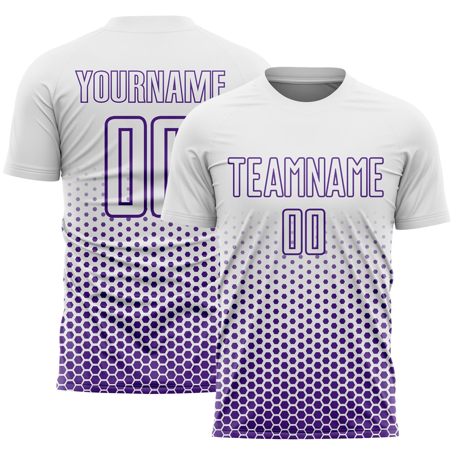 Custom White-Purple Geometric Hexagonal Dot Gradient Sublimation Soccer Uniform Jersey