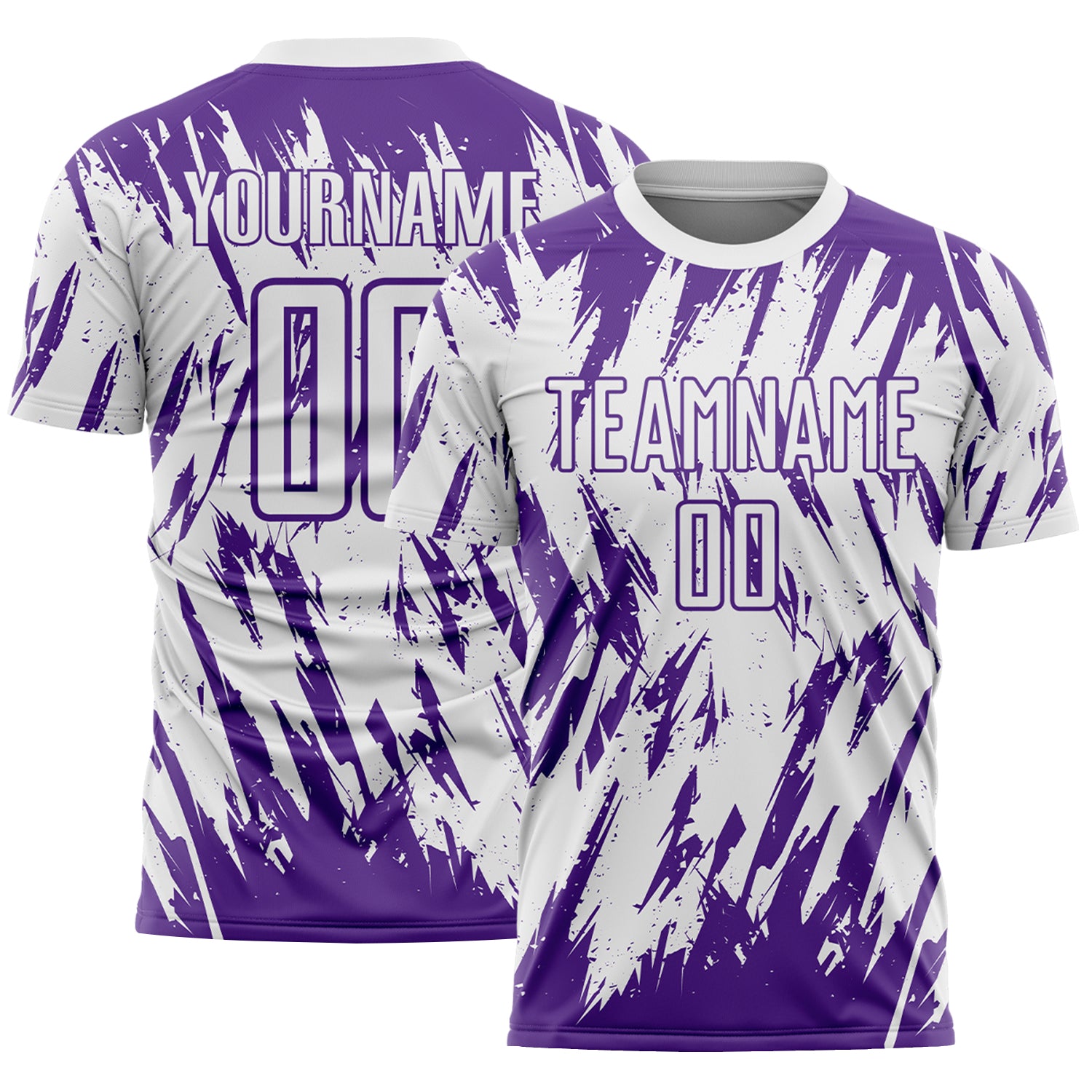 Custom White-Purple Splatter Torn Sharp Brush Stroke Sublimation Soccer Uniform Jersey