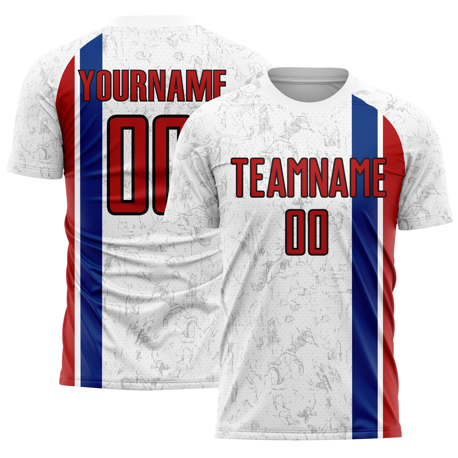 Custom White Red Royal-Black USA Style Patriotic Marble Side Vertical Stripe Sublimation Soccer Uniform Jersey