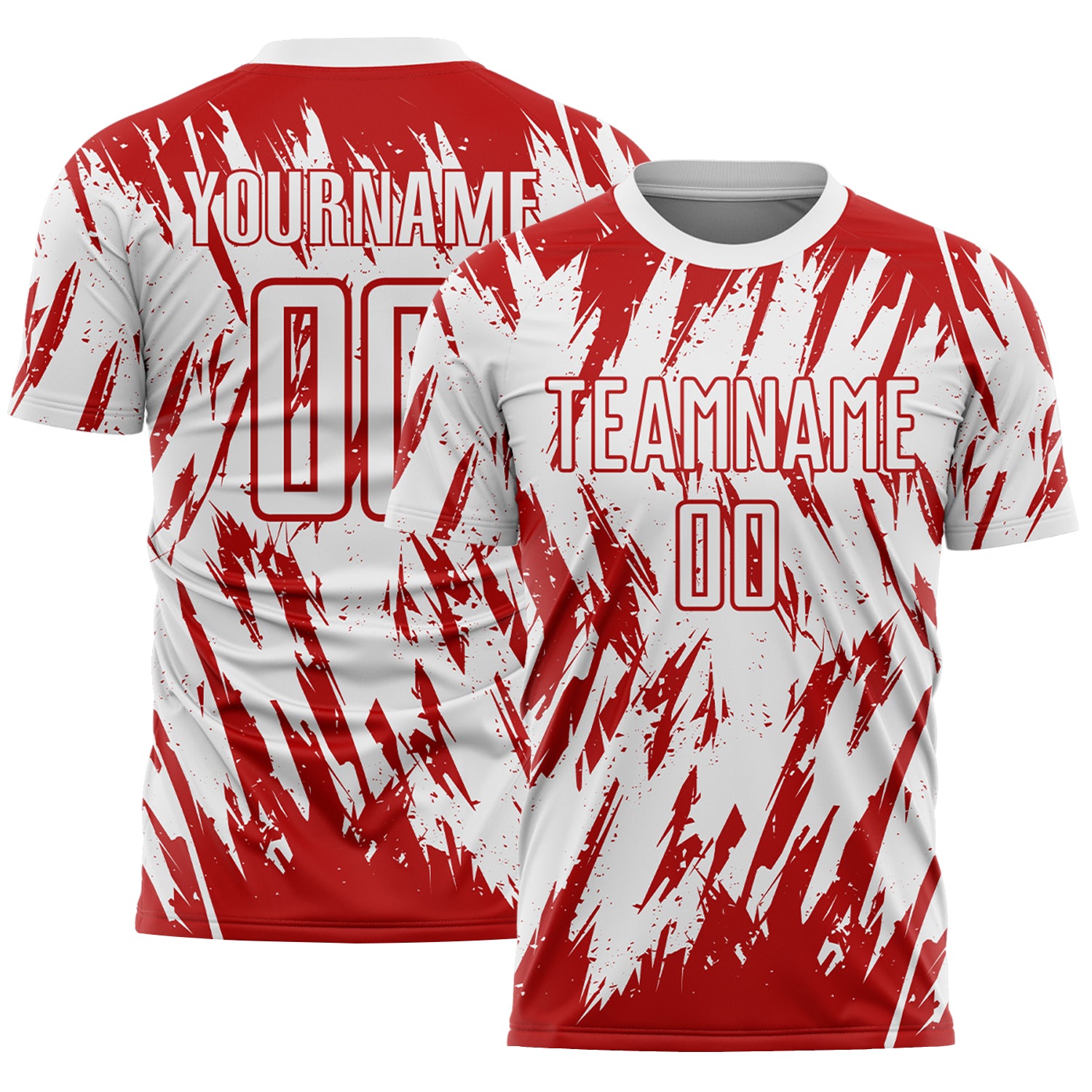 Custom White-Red Splatter Torn Sharp Brush Stroke Sublimation Soccer Uniform Jersey