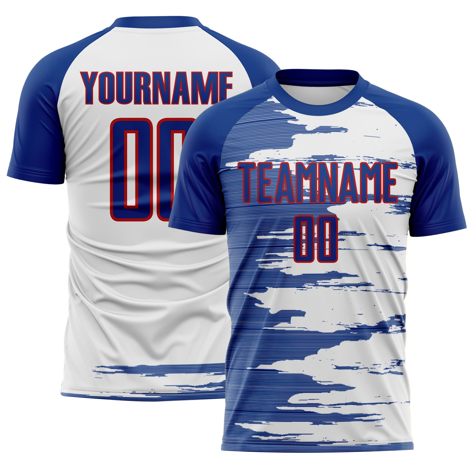 Custom White Royal-Red USA Style Patriotic Brush Stroke Sublimation Soccer Uniform Jersey