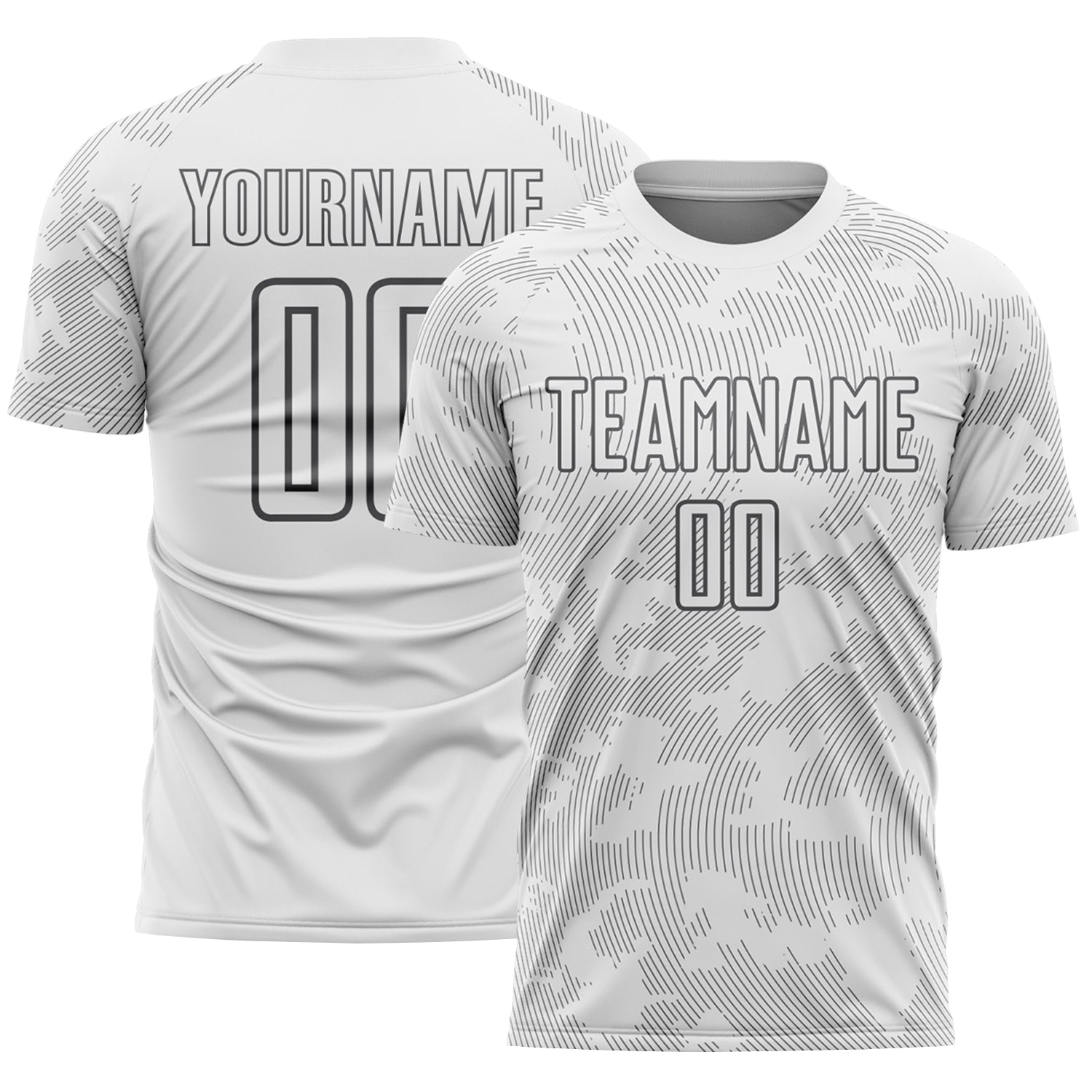 Custom White-Steel Gray Curve Lines Sublimation Soccer Uniform Jersey