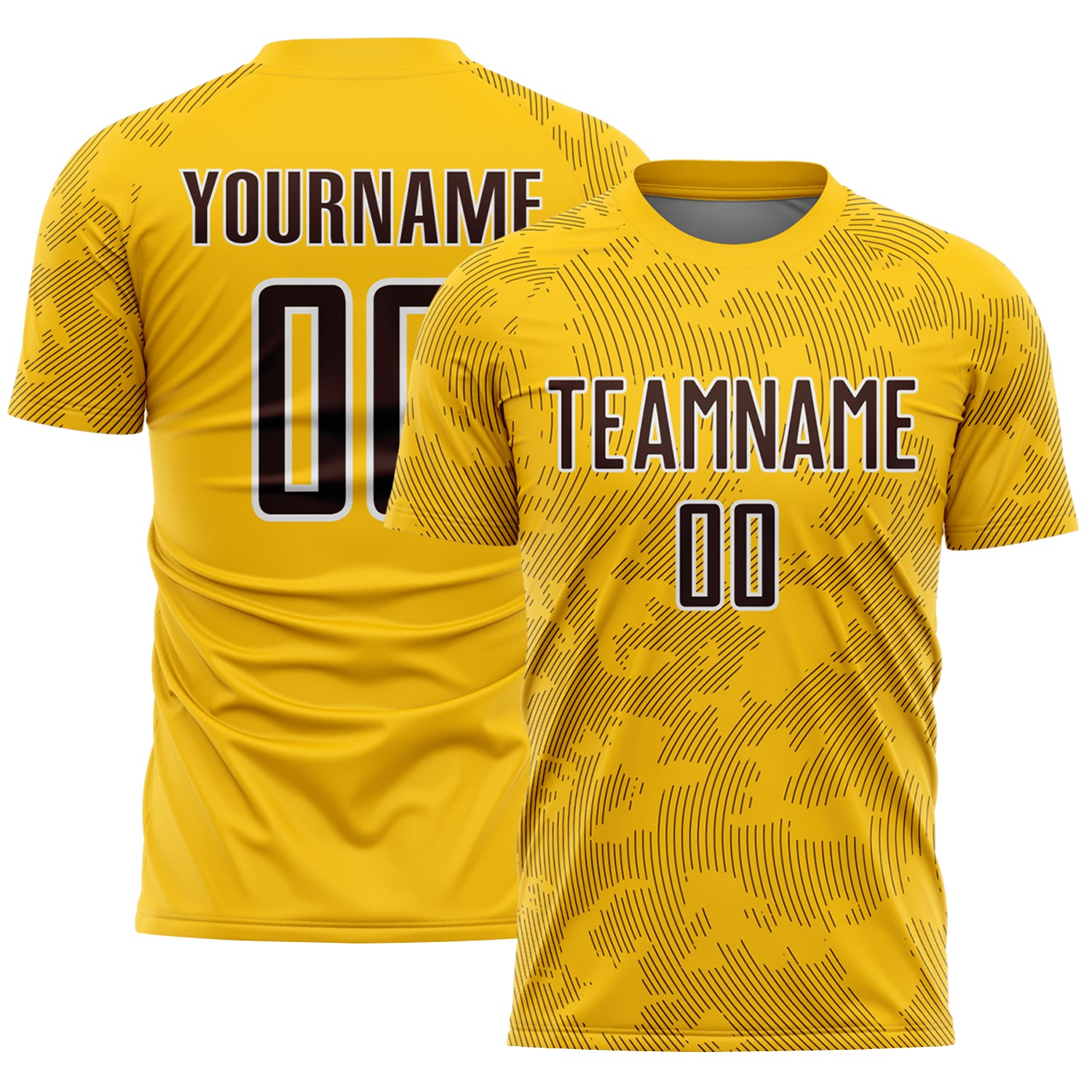 Custom Yellow Brown-White Curve Lines Sublimation Soccer Uniform Jersey