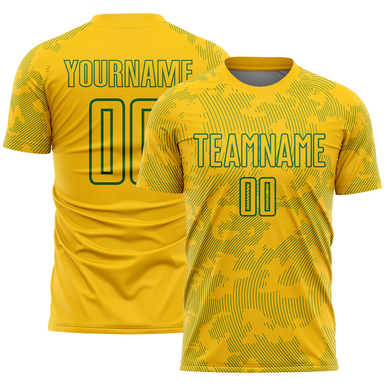 Custom Yellow-Kelly Green Curve Lines Sublimation Soccer Uniform Jersey