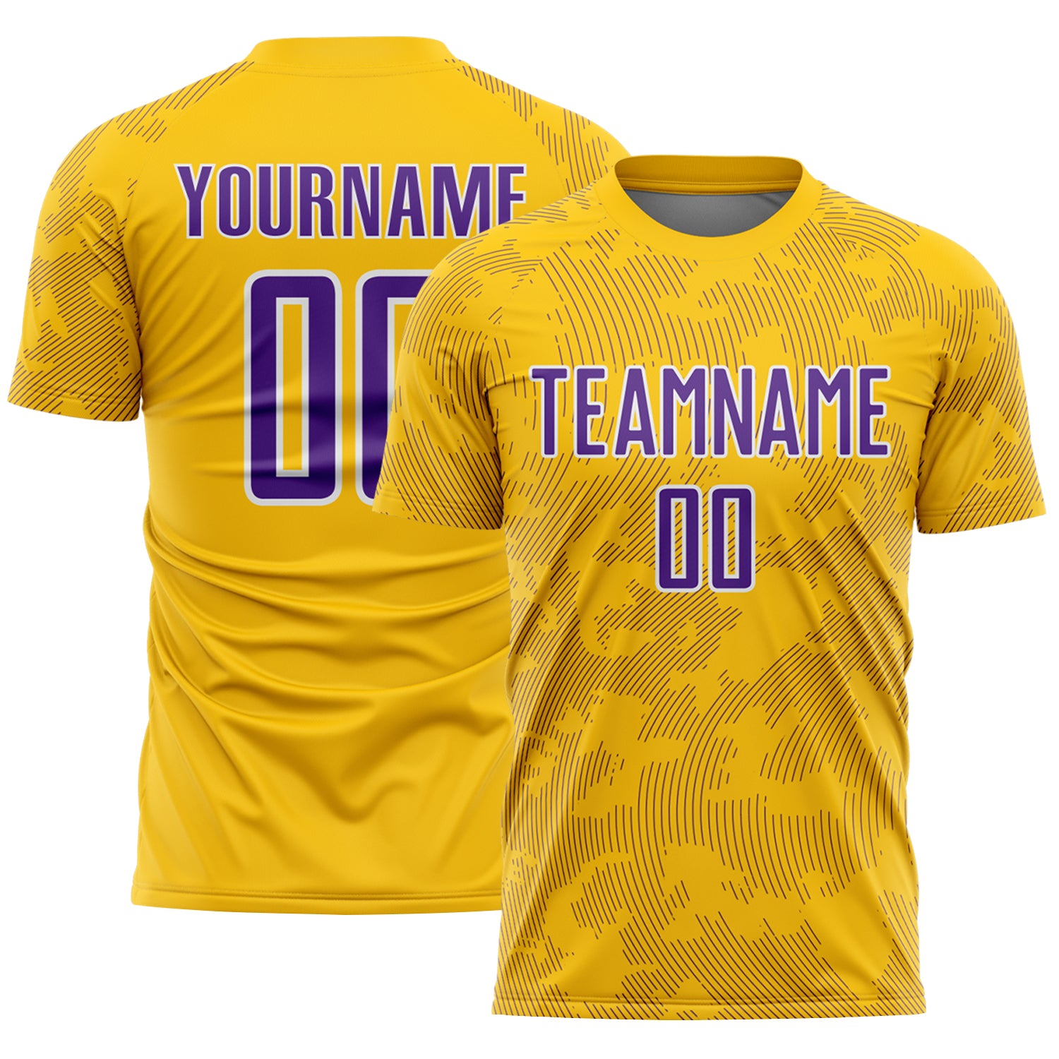 Custom Yellow Purple-White Curve Lines Sublimation Soccer Uniform Jersey