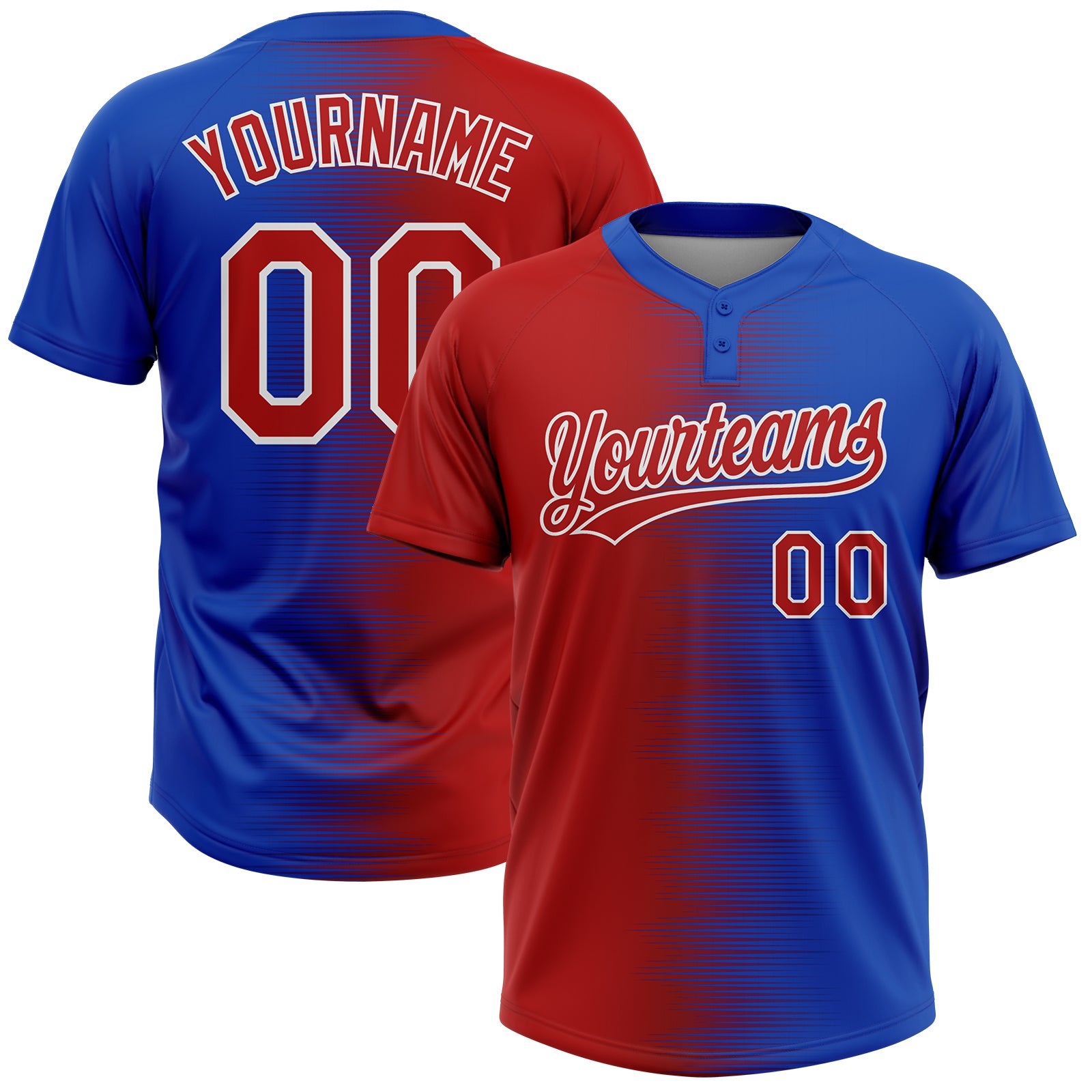 Custom Red Thunder Blue-White Gradient Horizontal Stripe Two-Button Unisex Softball Jersey