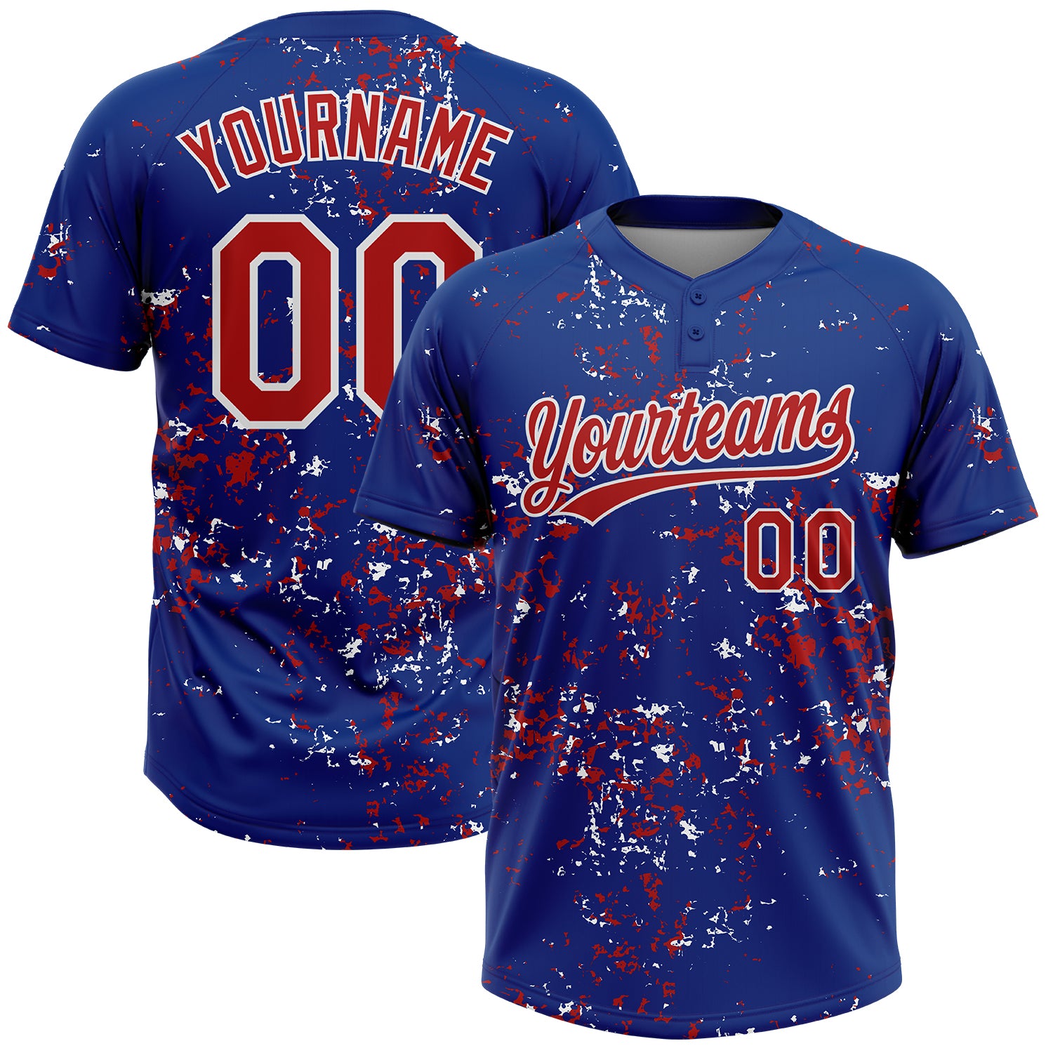 Custom Royal Red-White Abstract Shattered Paint Splatter Two-Button Unisex Softball Jersey
