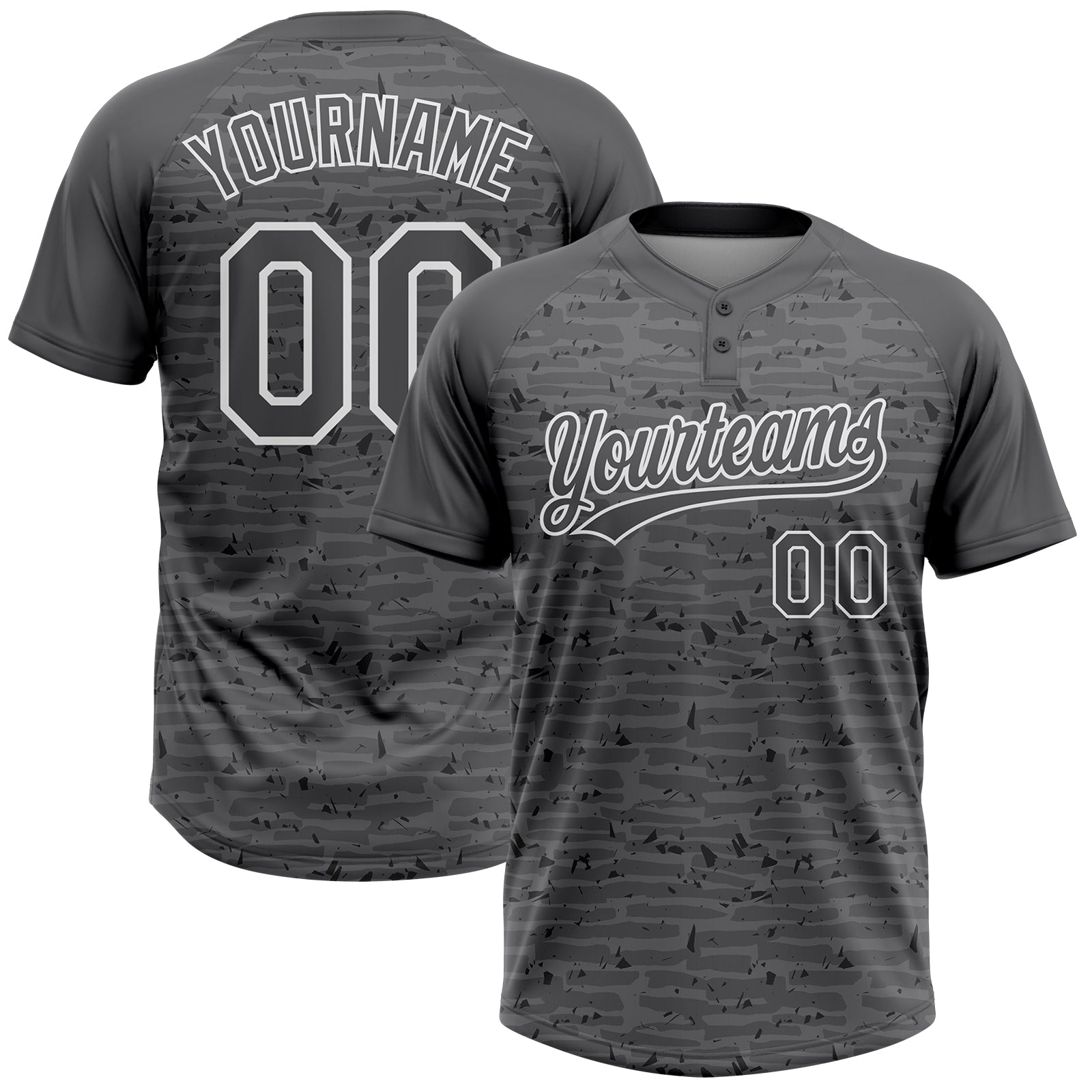 Custom Steel Gray-White Raglan Sleeves Distressed Fragment Brush Stroke Two-Button Unisex Softball Jersey