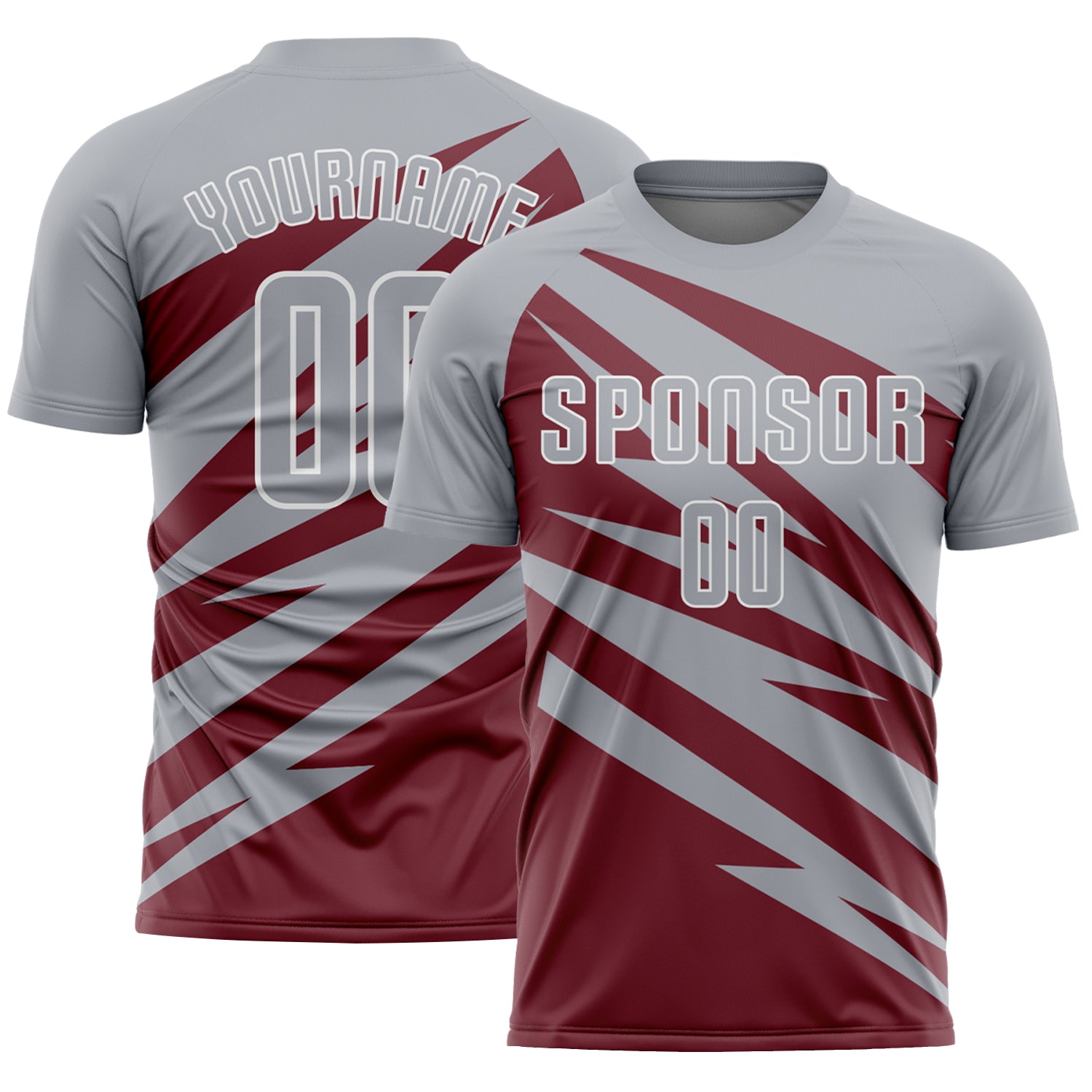 Custom Gray Burgundy-White Abstract Line Sports Sublimation Soccer Uniform Jersey