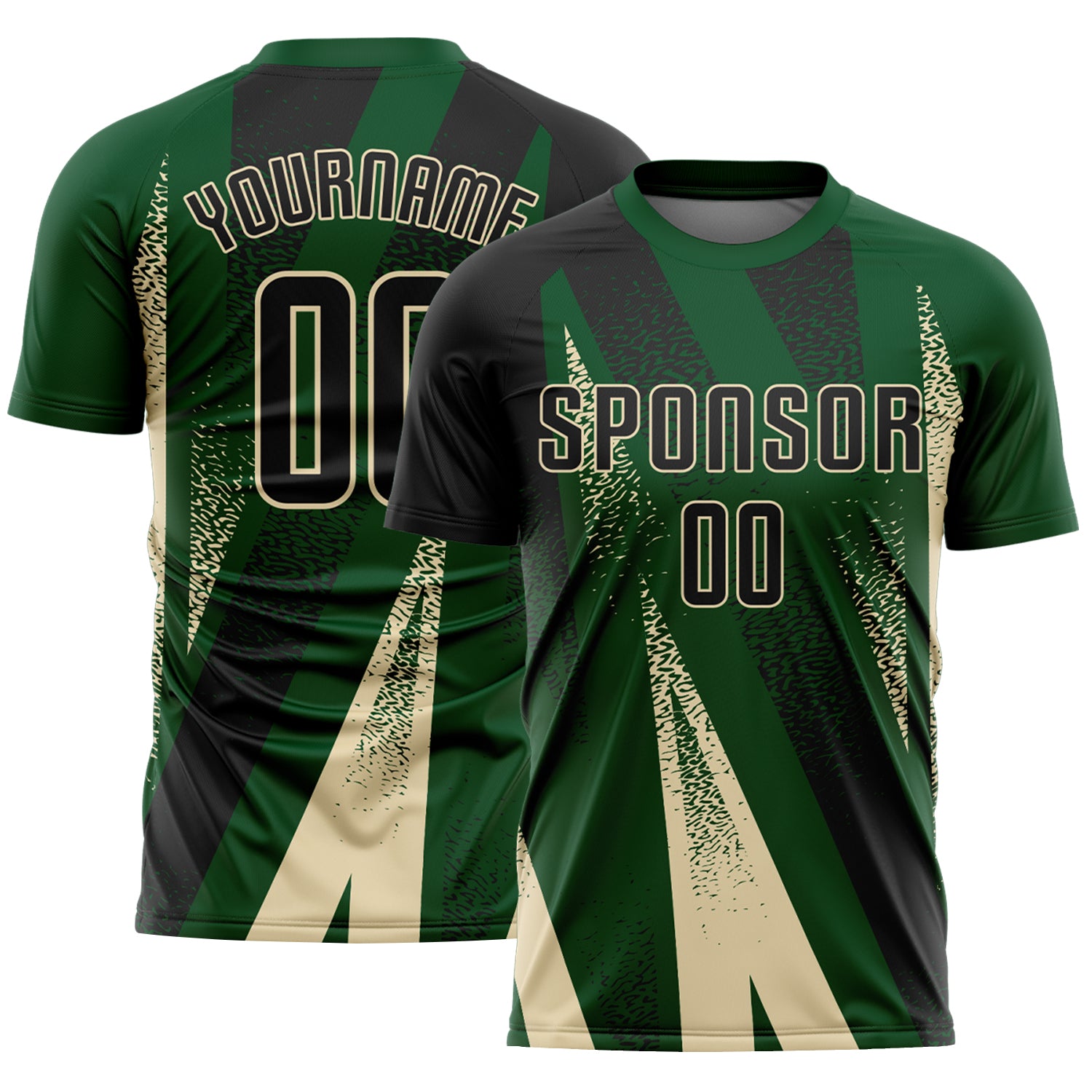 Custom Green Black-Cream Radial Burst Sports Sublimation Soccer Uniform Jersey