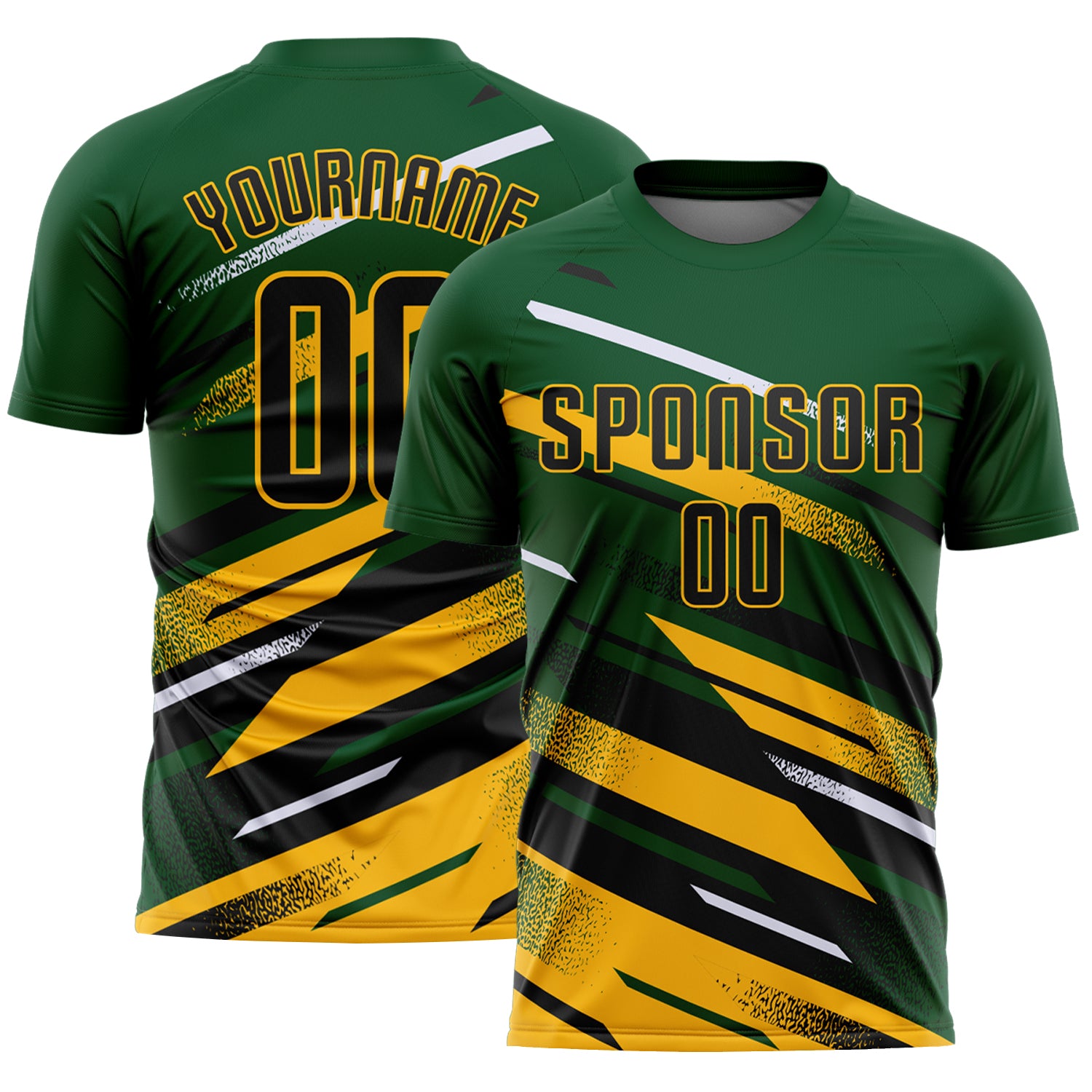 Custom Green Black Gold-White Grunge Stripe And Grainy Sports Sublimation Soccer Uniform Jersey