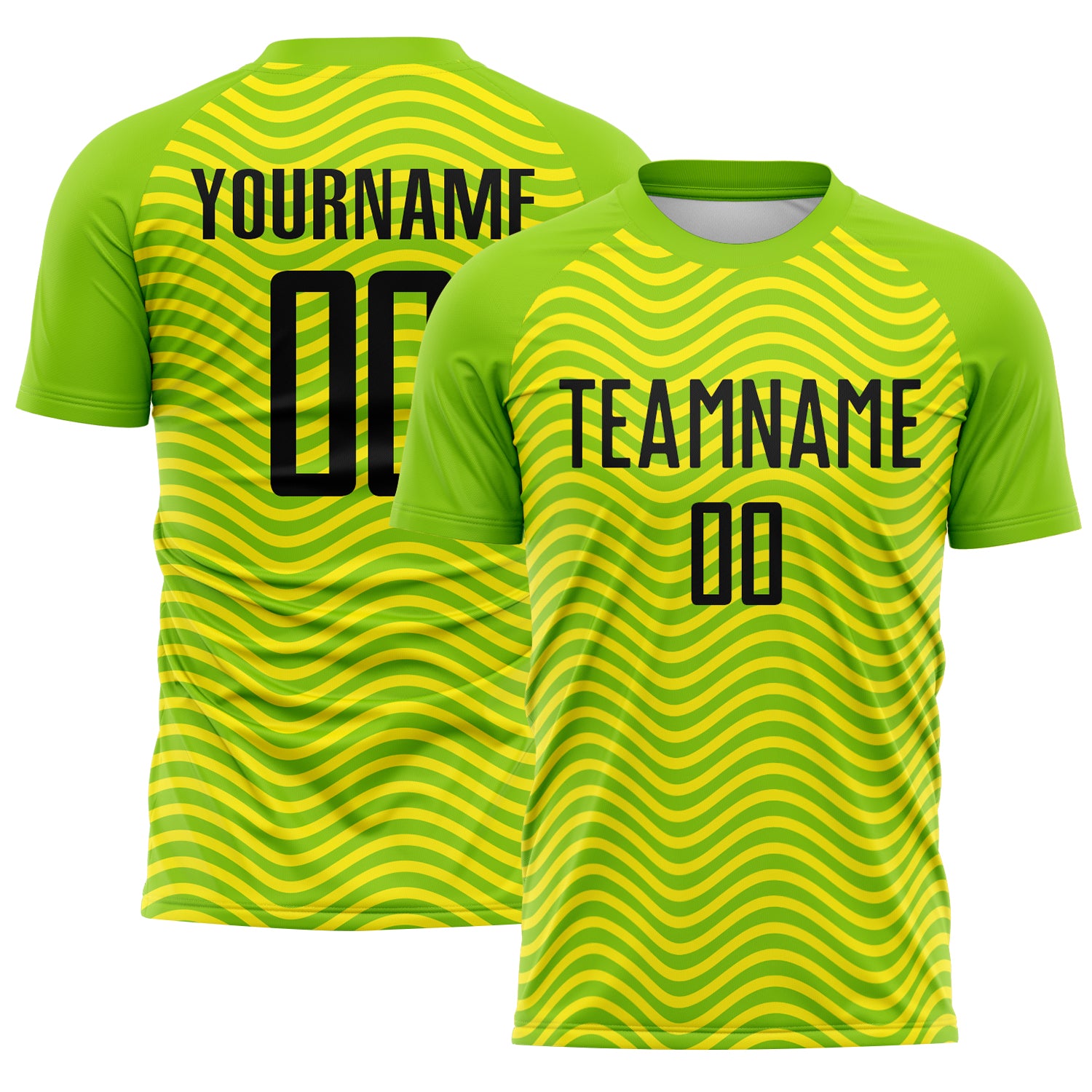 Custom Green Black-Light Yellow Brasil Wave Sublimation Soccer Uniform Jersey