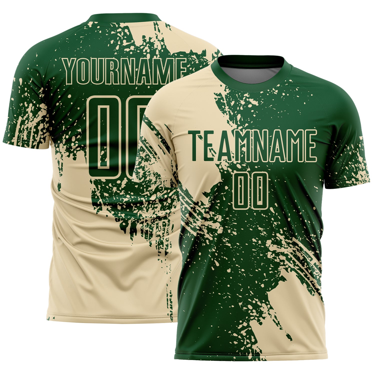 Custom Green Cream Abstract Brush Stroke Sports Sublimation Soccer Uniform Jersey