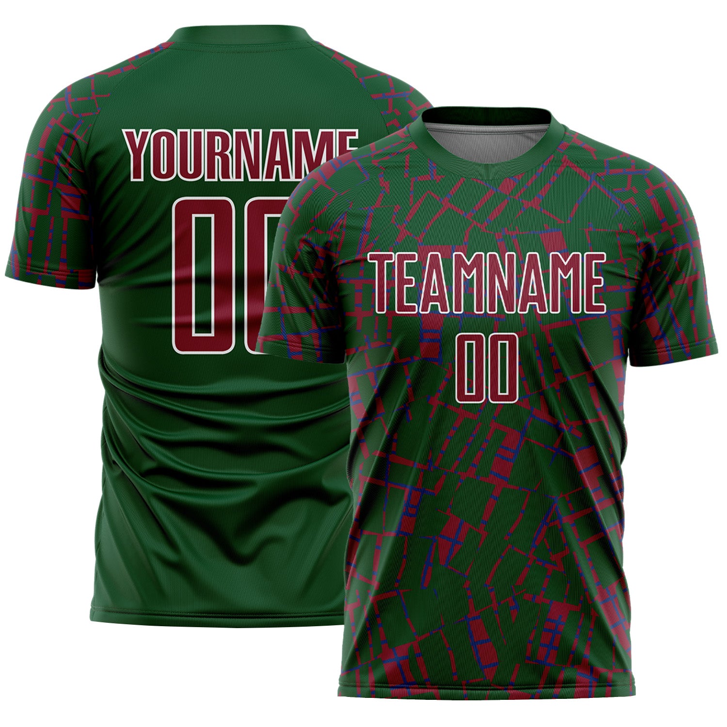 Custom Green Crimson-White Abstract Line Sports Sublimation Soccer Uniform Jersey