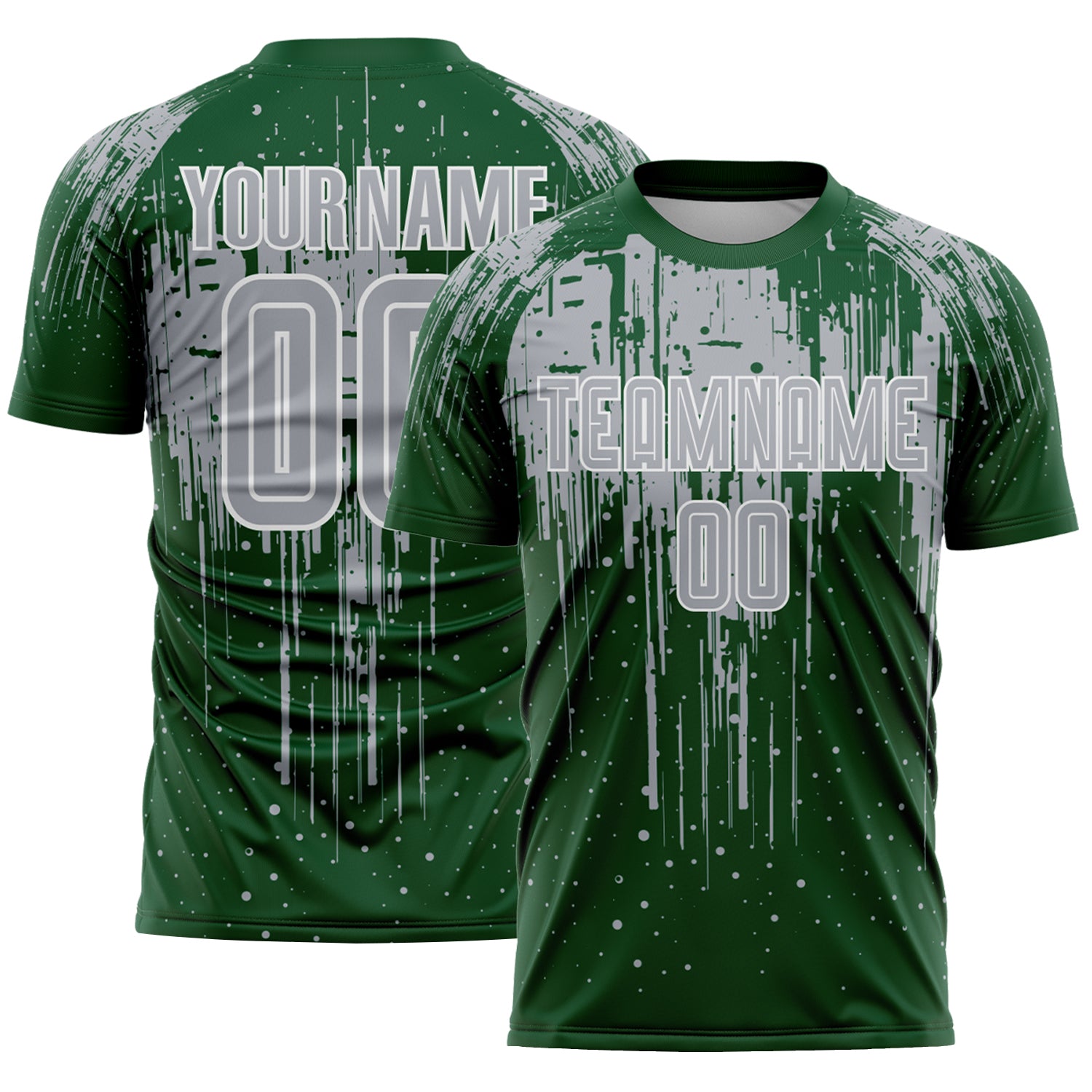 Custom Green Gray-White Dripping Splatte Pattern Sports Sublimation Soccer Uniform Jersey