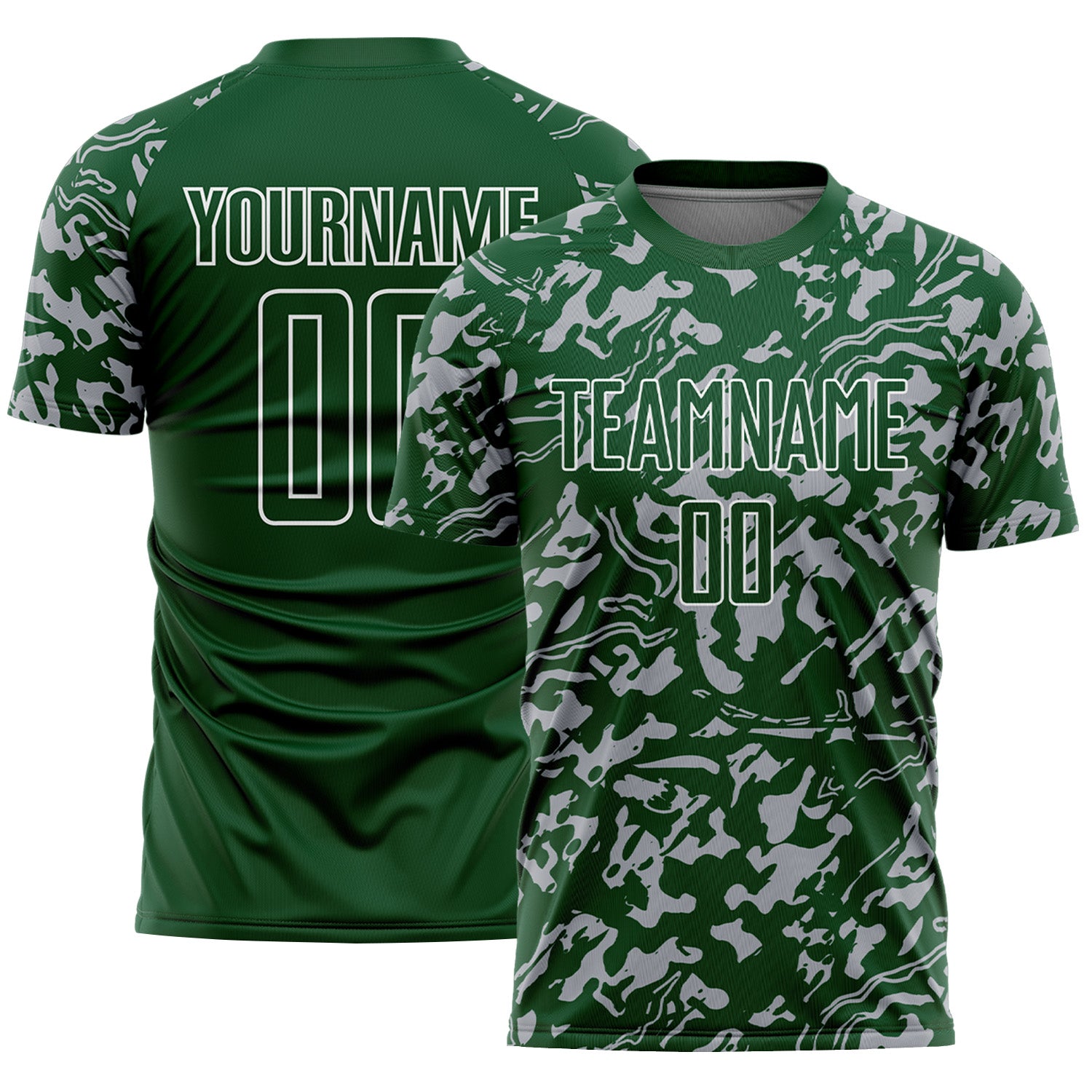 Custom Green Gray-White Liquid Fluid Pattern Sports Sublimation Soccer Uniform Jersey