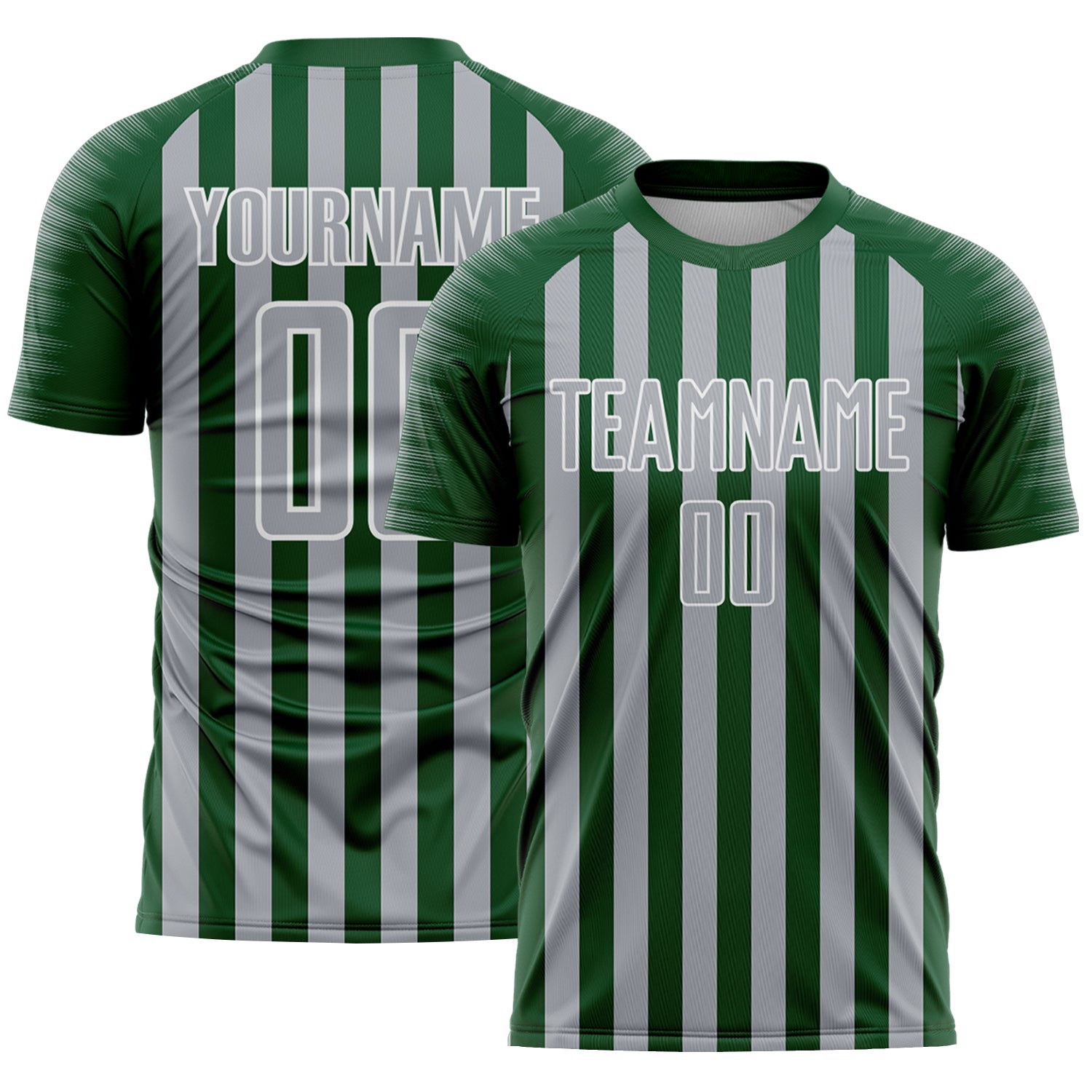 Custom Green Gray-White Stripe Sports Sublimation Soccer Uniform Jersey