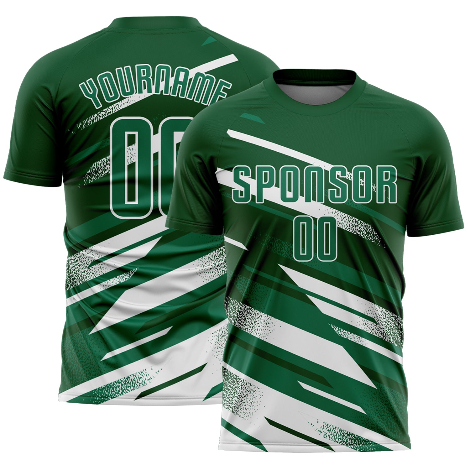 Custom Green Kelly Green-White Grunge Stripe And Grainy Sports Sublimation Soccer Uniform Jersey