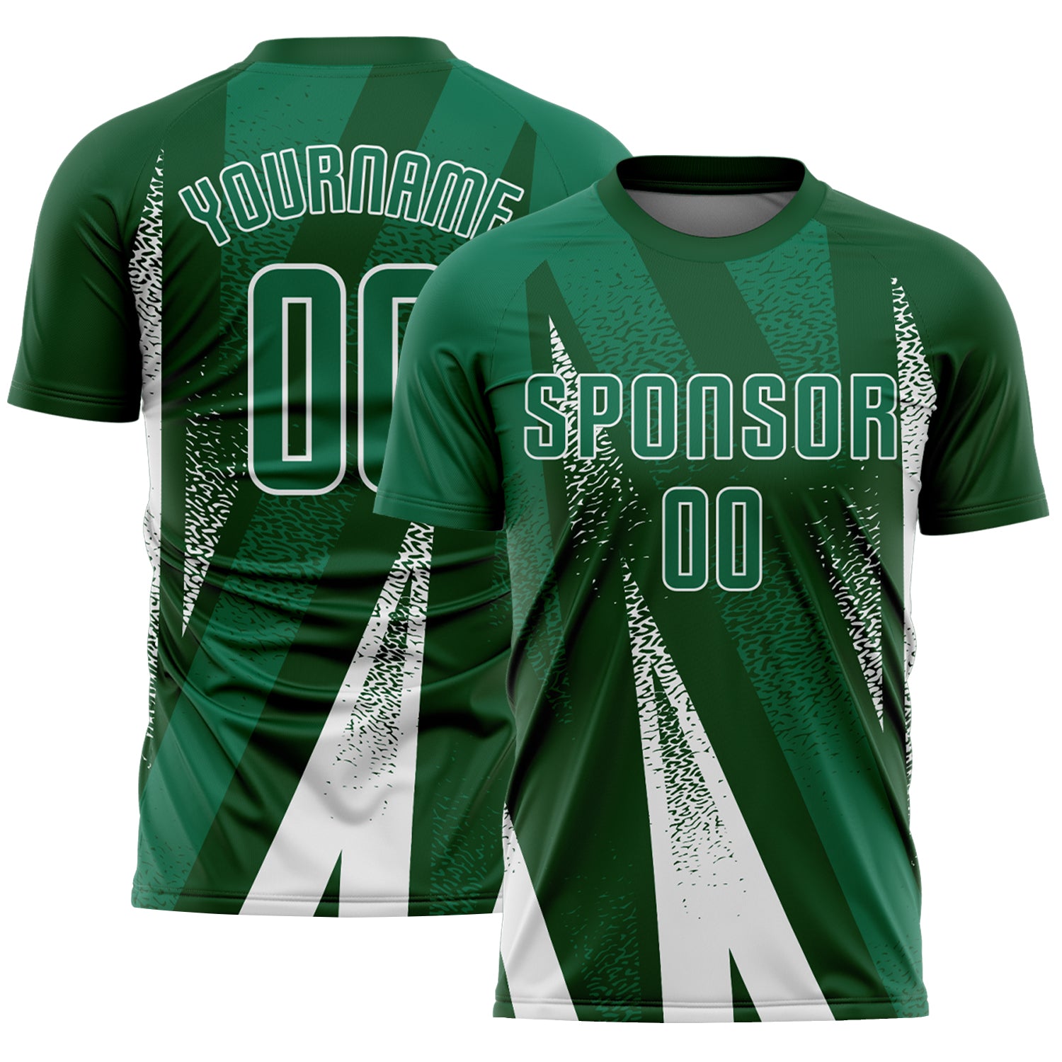 Custom Green Kelly Green-White Radial Burst Sports Sublimation Soccer Uniform Jersey