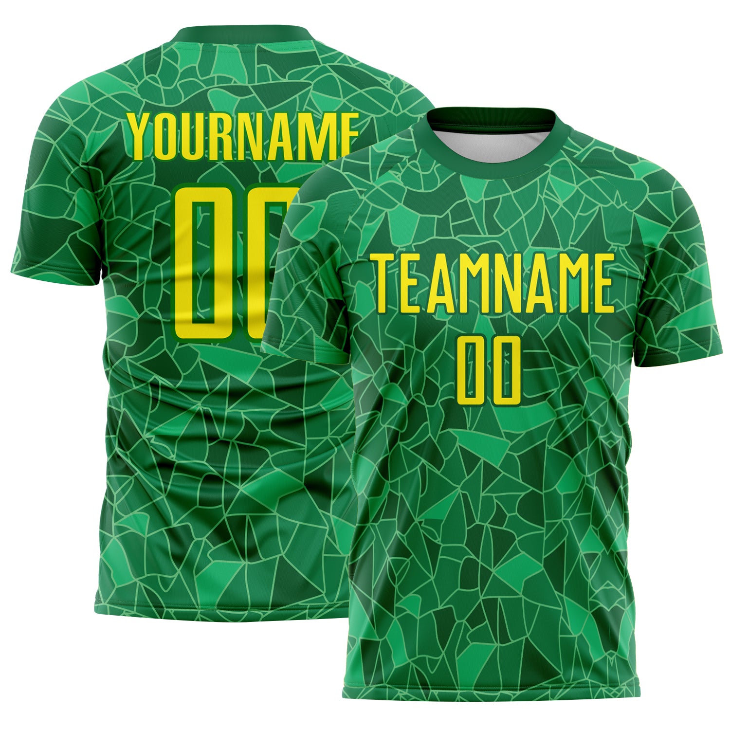 Custom Green Light Yellow Brasil Geometric Fragment Sublimation Soccer Uniform Jersey