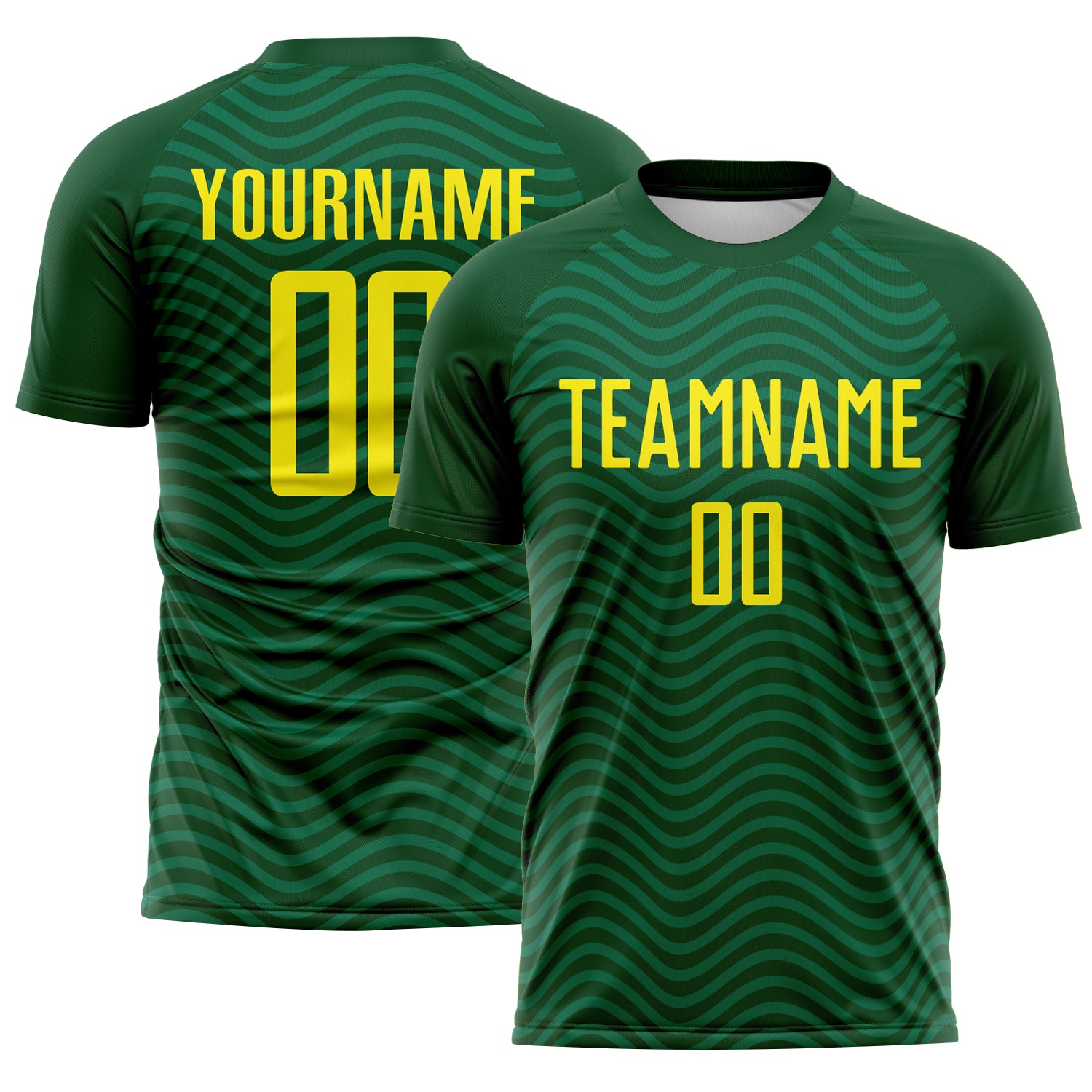 Custom Green Light Yellow Brasil Wave Sublimation Soccer Uniform Jersey