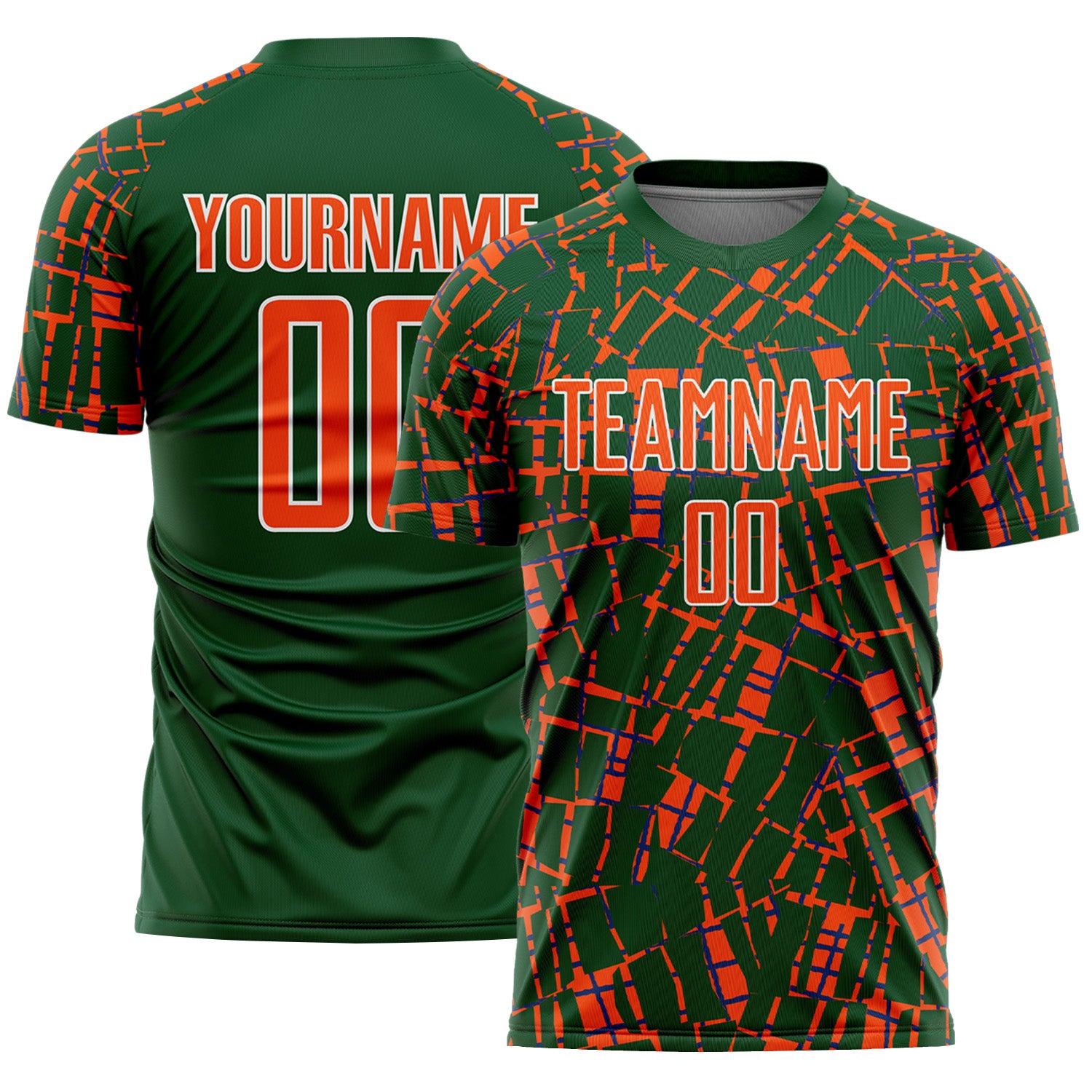 Custom Green Orange-White Abstract Line Sports Sublimation Soccer Uniform Jersey